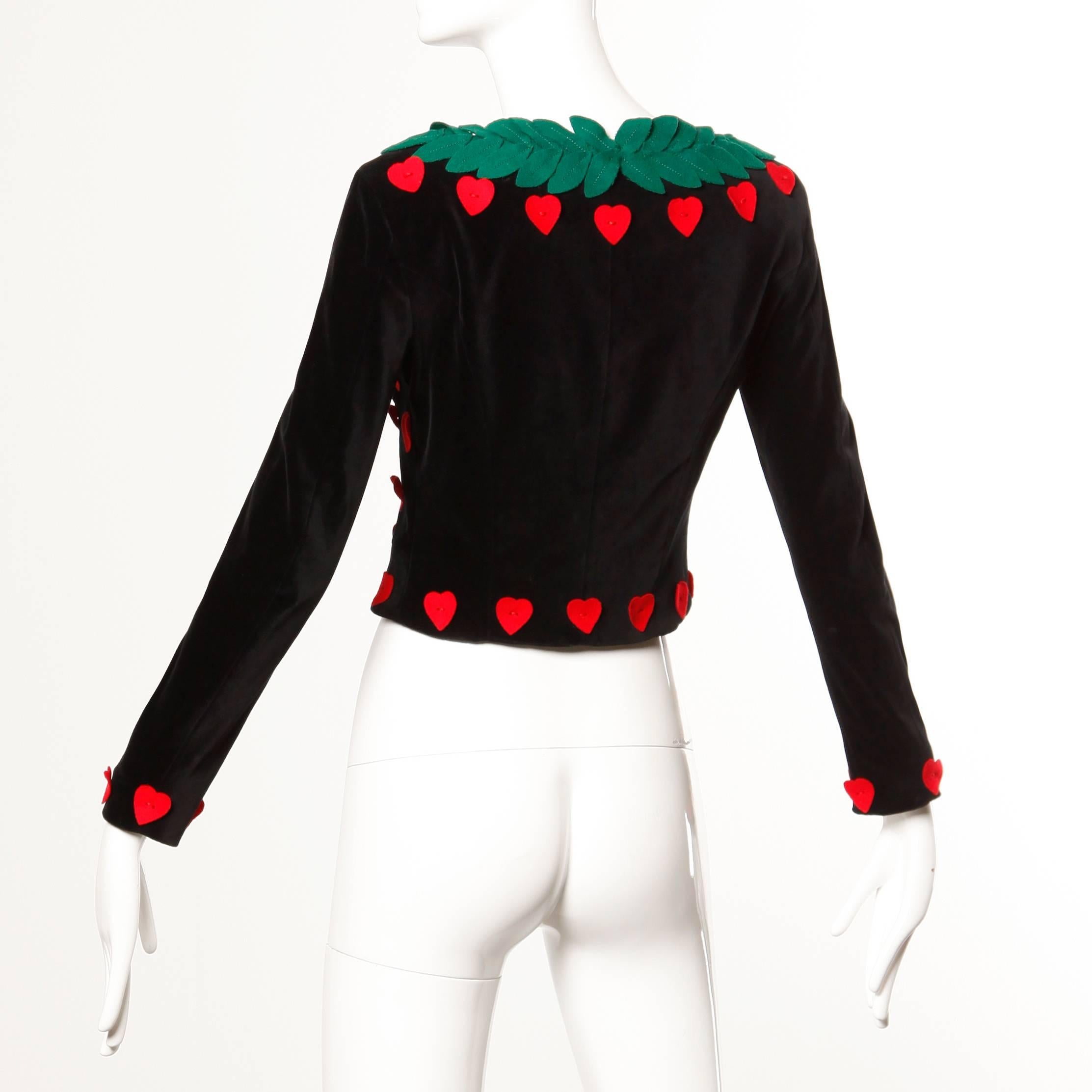 Women's Franco Moschino Vintage Velvet Heart Jacket as Worn by Miley Cyrus, 1990s 