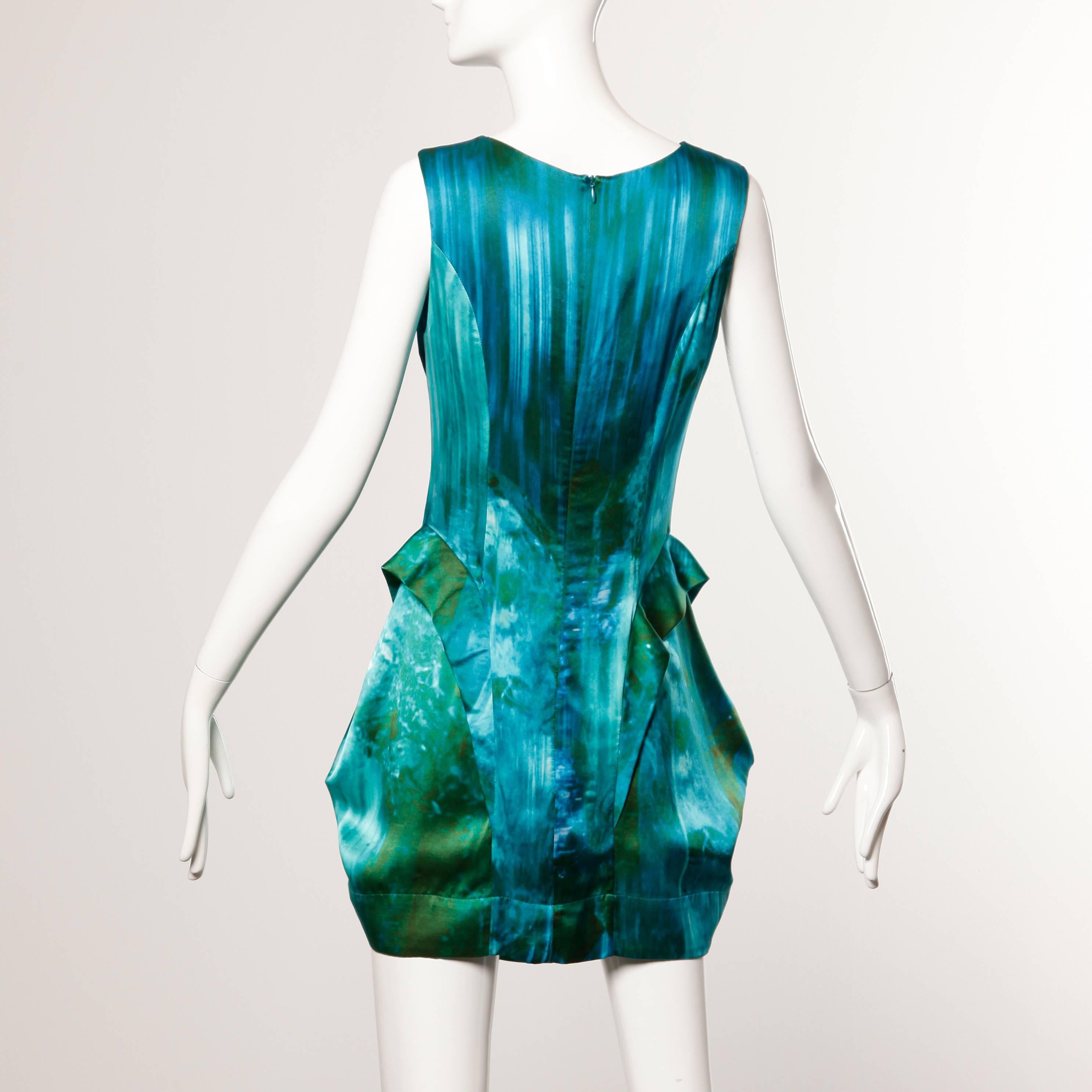 De las mujeres Peter Pilotto Vestido Avant Garde de Seda Azul Verde Acuarela con Estampado Fotográfico en venta
