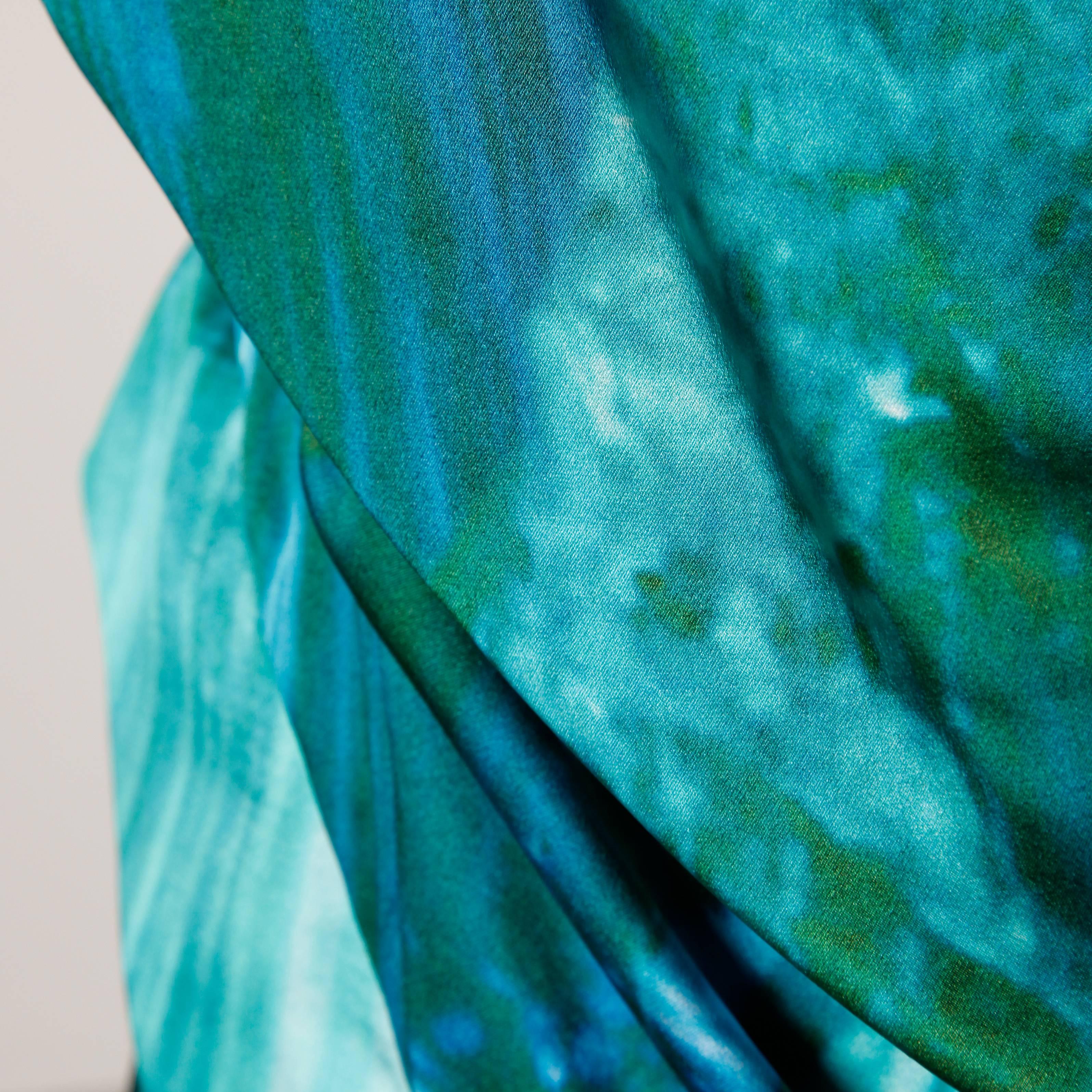 Women's Peter Pilotto Avant Garde Silk Blue Green Watercolor Photo Print Dress For Sale