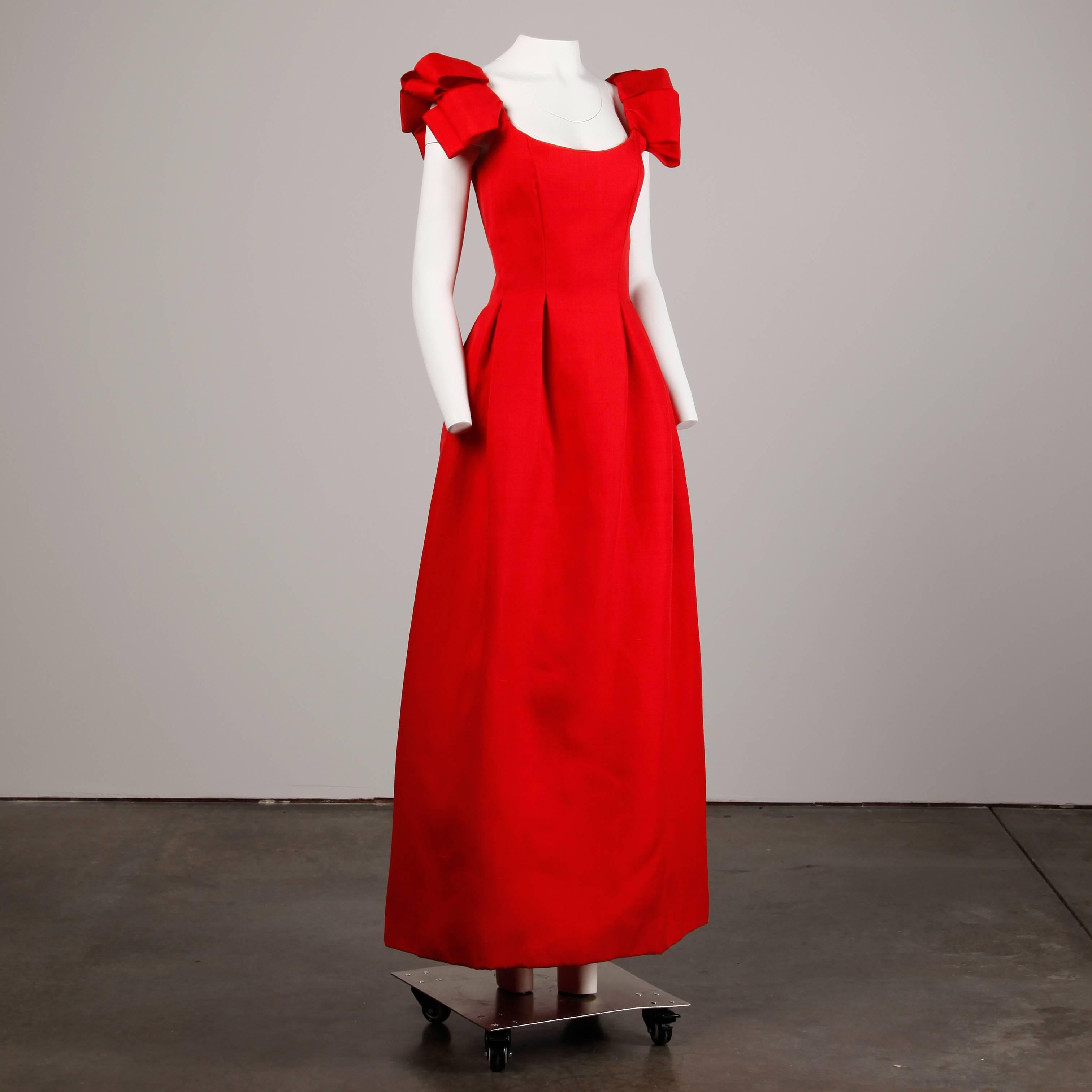 Unworn with Tags 1970s Richilene Vintage Red Silk Evening Dress or Gown In New Condition In Sparks, NV