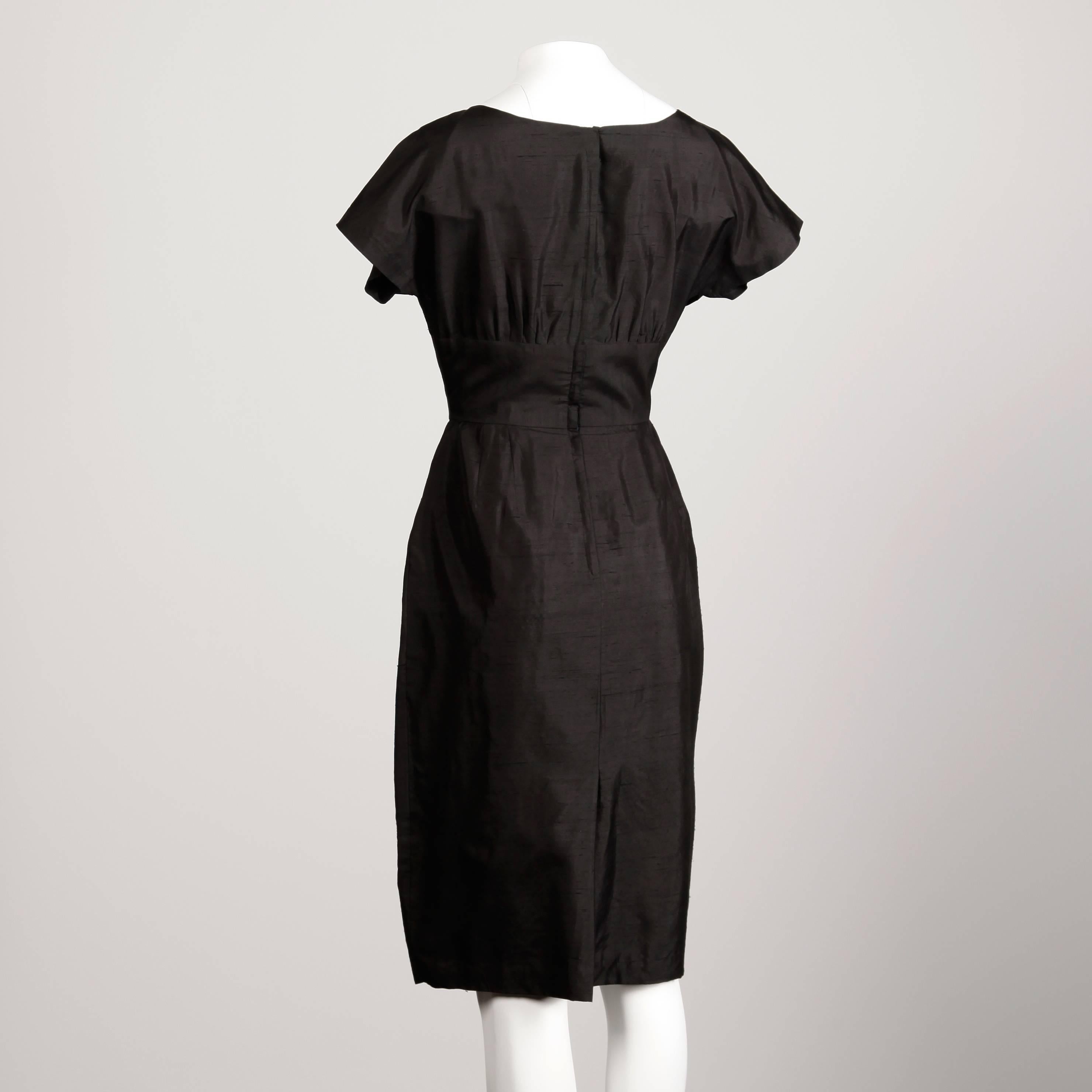 1950s Vintage Black Silk Cocktail Dress In Excellent Condition In Sparks, NV