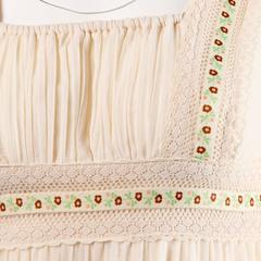 Cotton Gauze Peasant Maxi Dress with Lace Trim, 1970s