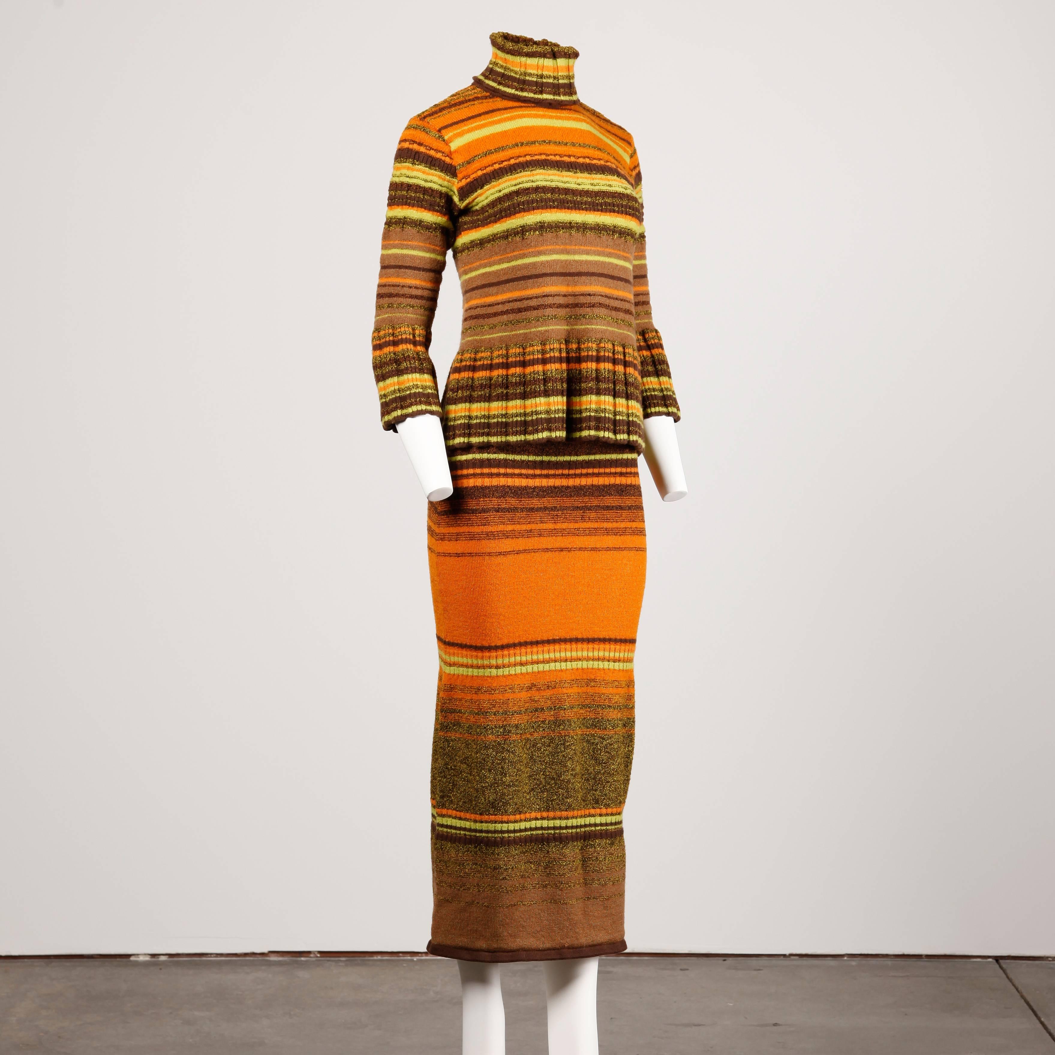 Women's Christian Lacroix Vintage 1990s Striped Knit Wool Sweater + Skirt Dress Ensemble