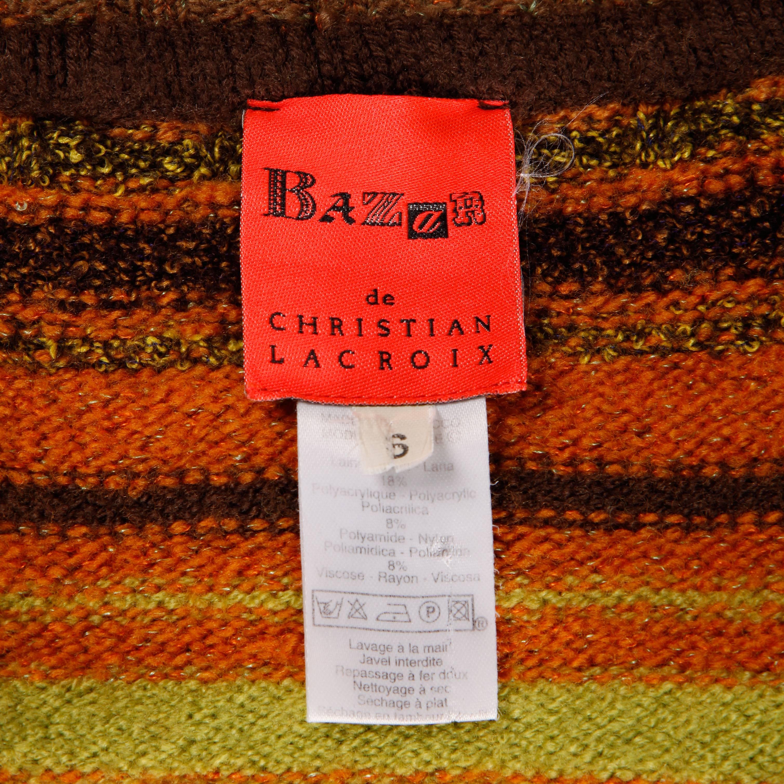 Brown Christian Lacroix Vintage 1990s Striped Knit Wool Sweater + Skirt Dress Ensemble