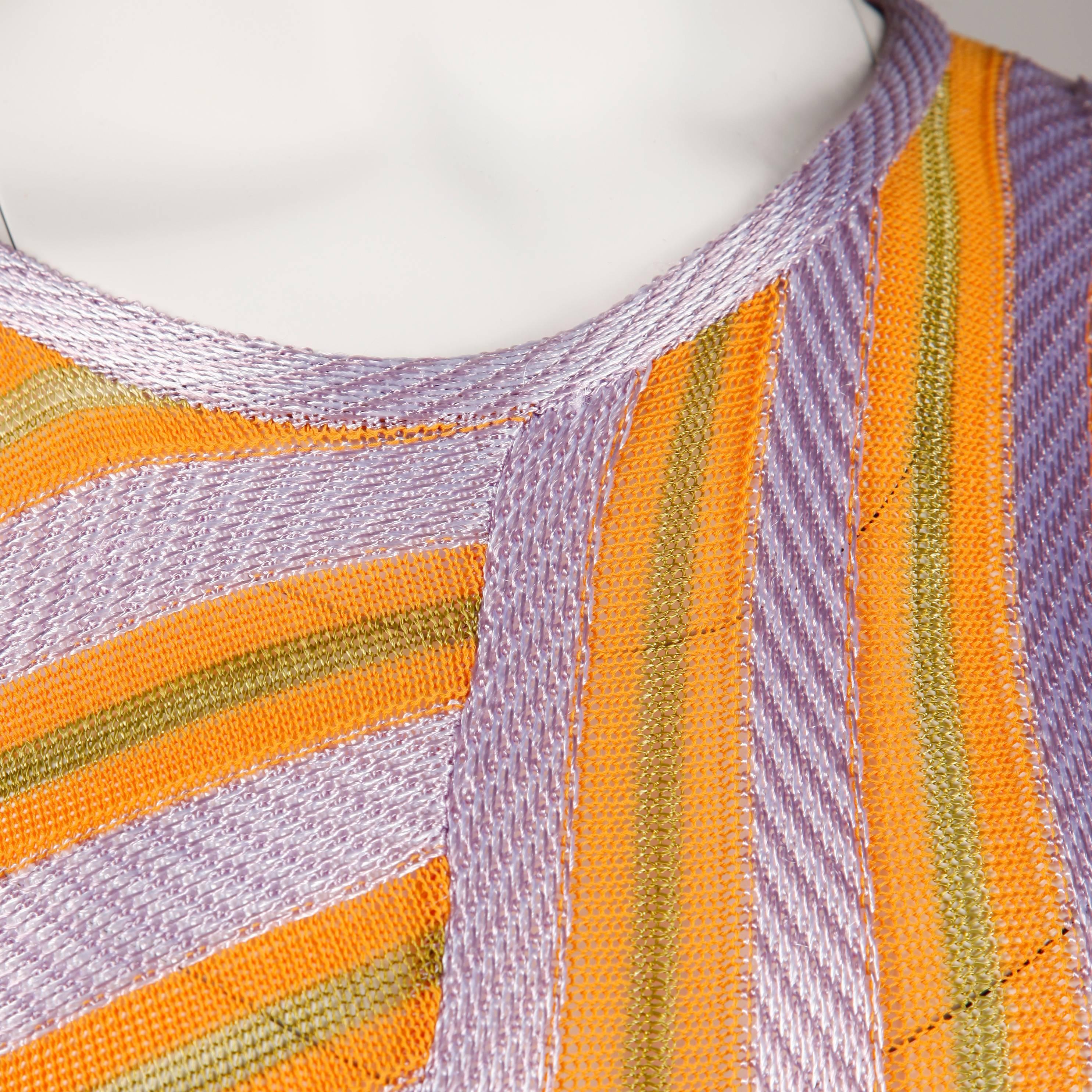 Women's Missoni Knit Asymmetric Striped Dress in Purple Green + Orange
