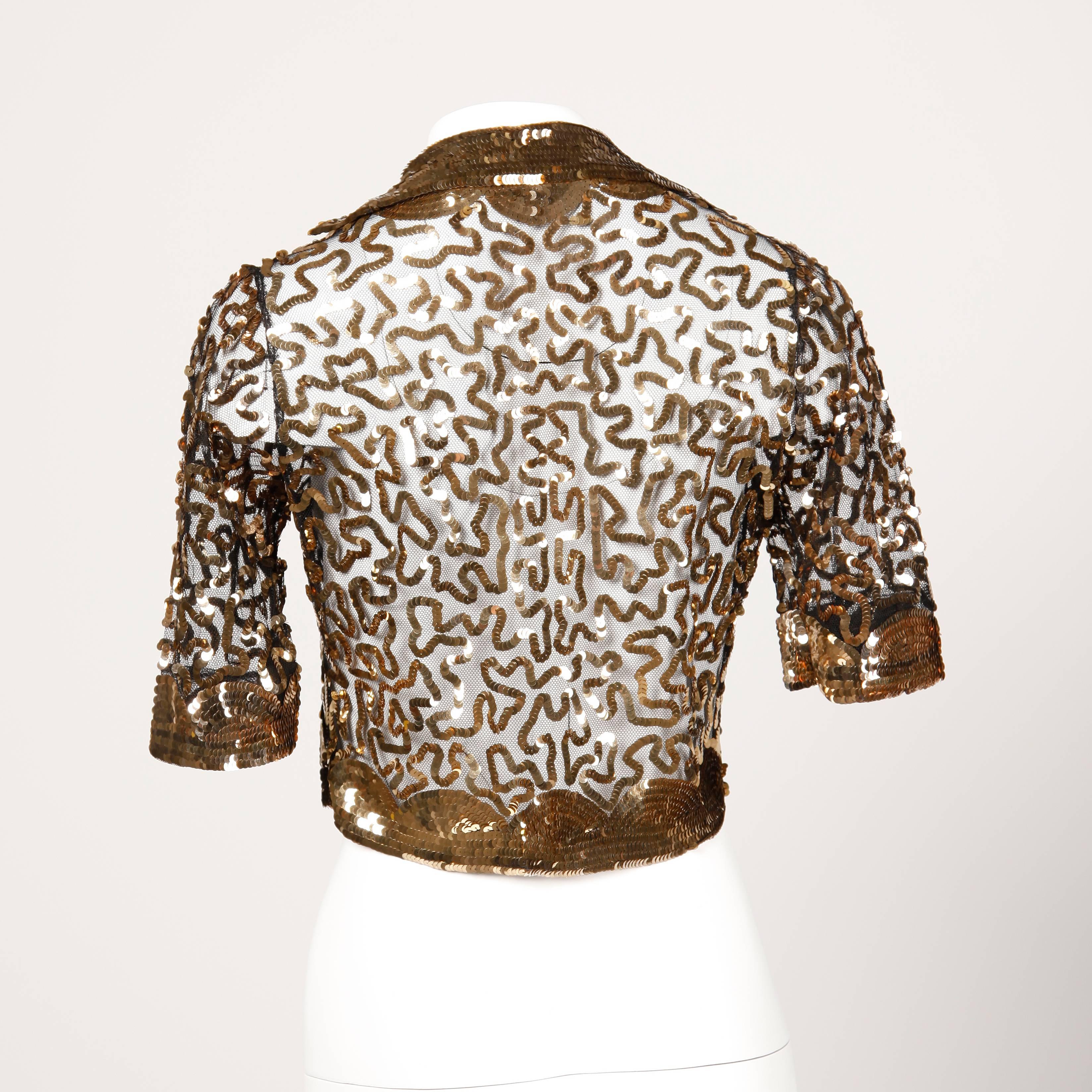 1940s Metallic Gold Sequin Sheer Mesh Bolero Jacket In Excellent Condition In Sparks, NV