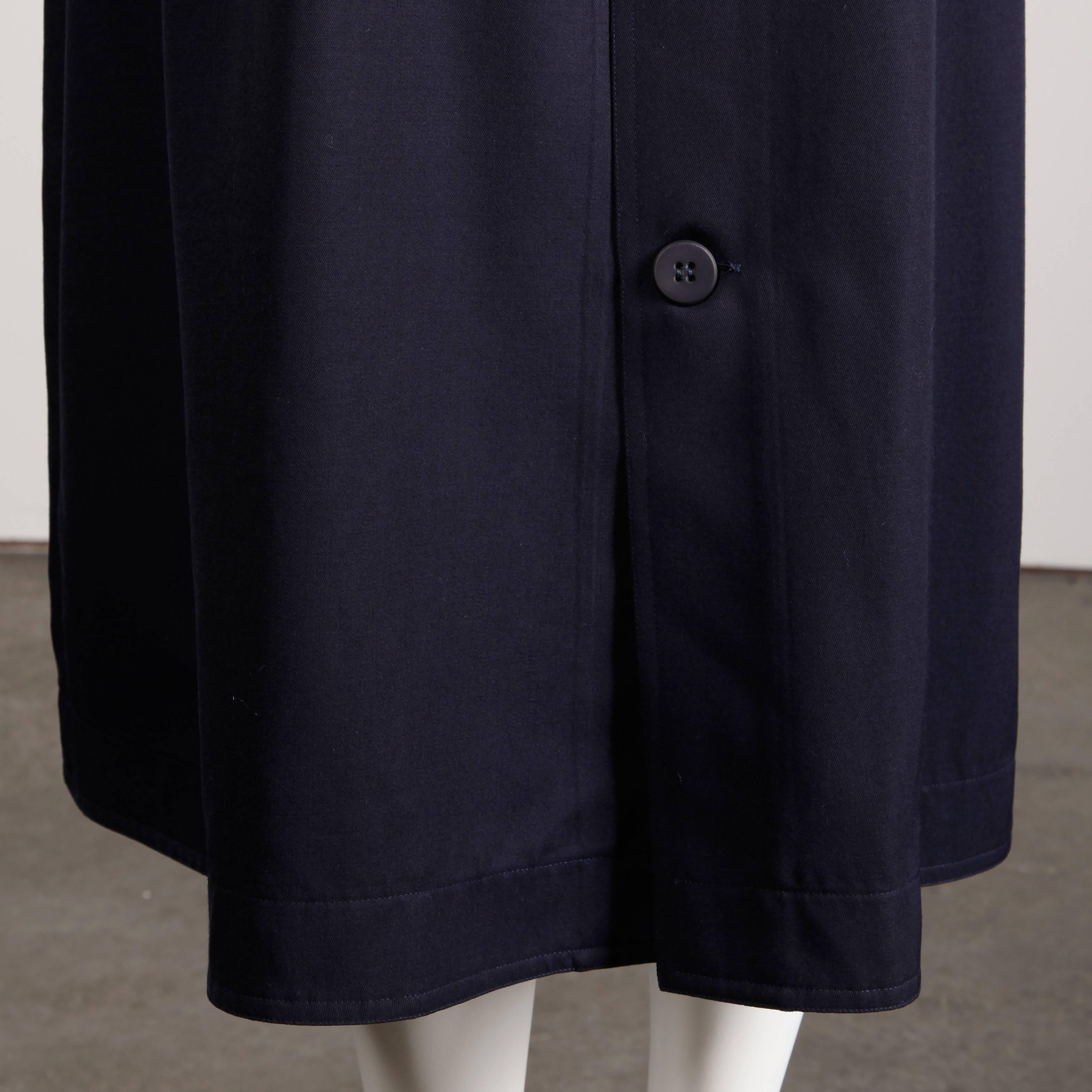 Women's Courreges Vintage Navy Blue Wool Gabardine Trench Coat with Cape Detail