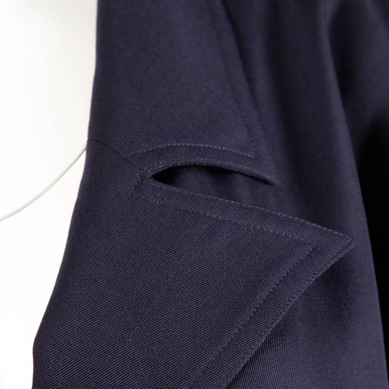 Courreges Vintage Navy Blue Wool Gabardine Trench Coat with Cape Detail ...