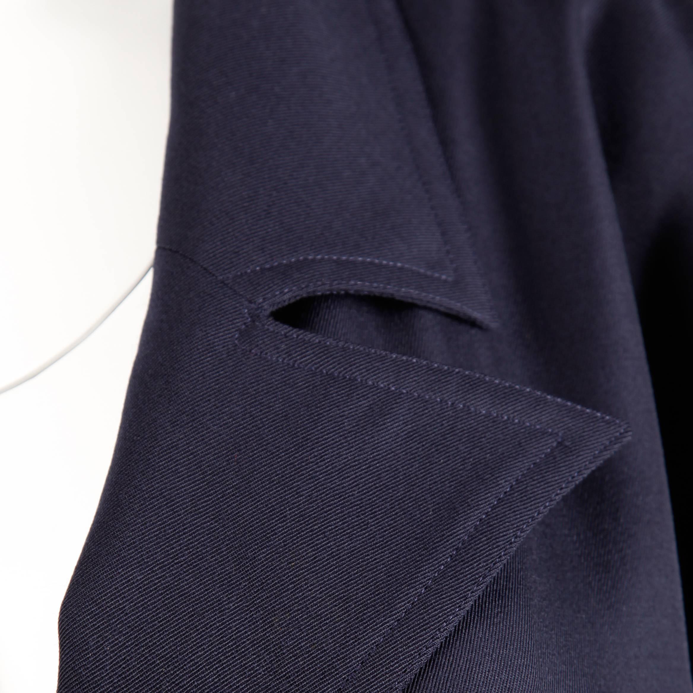 Courreges Vintage Navy Blue Wool Gabardine Trench Coat with Cape Detail 2