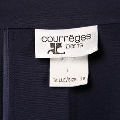 Courreges Vintage Navy Blue Wool Gabardine Trench Coat with Cape Detail