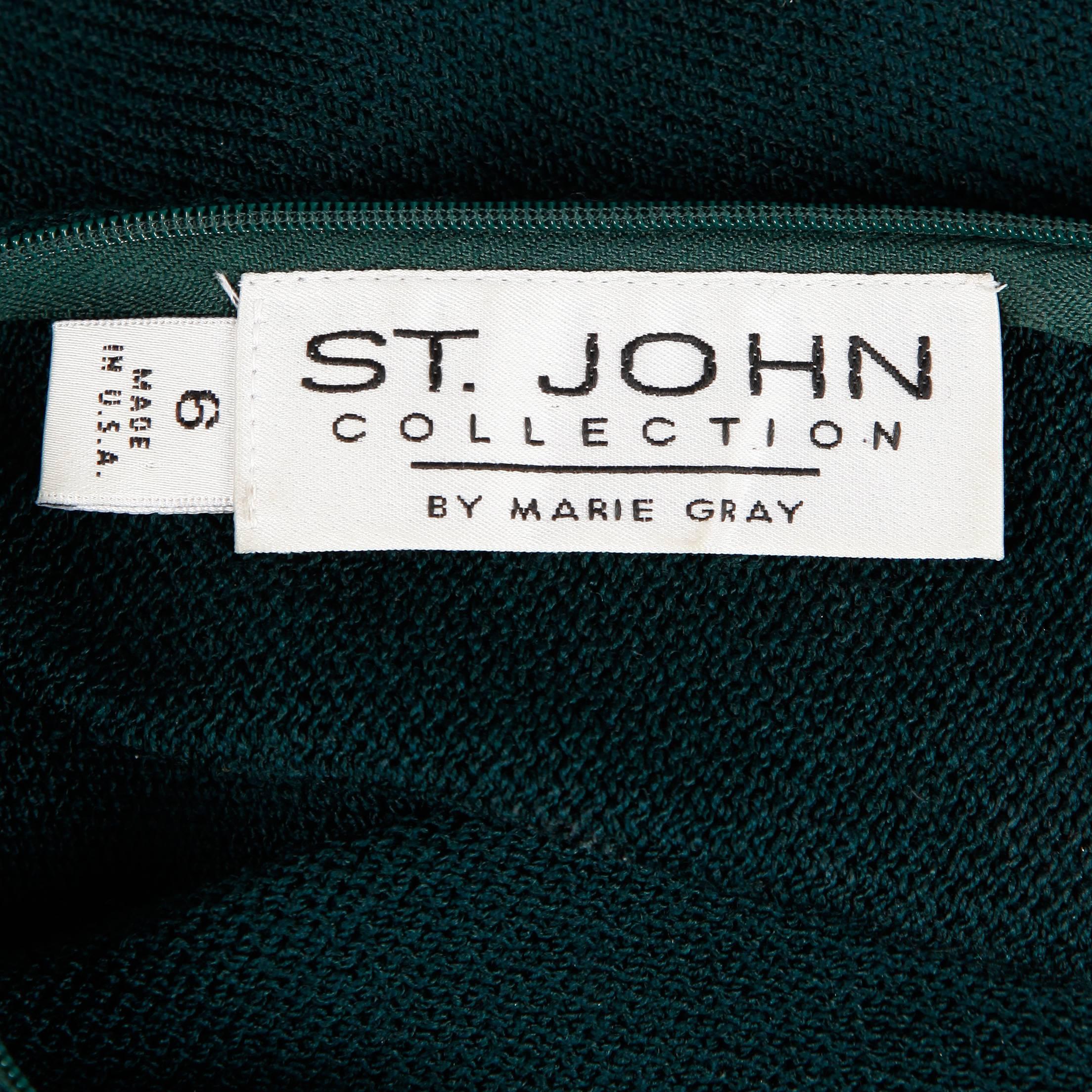 Black St. John by Marie Gray Dark Green Knit Sweater with Soft Leather Epaulettes