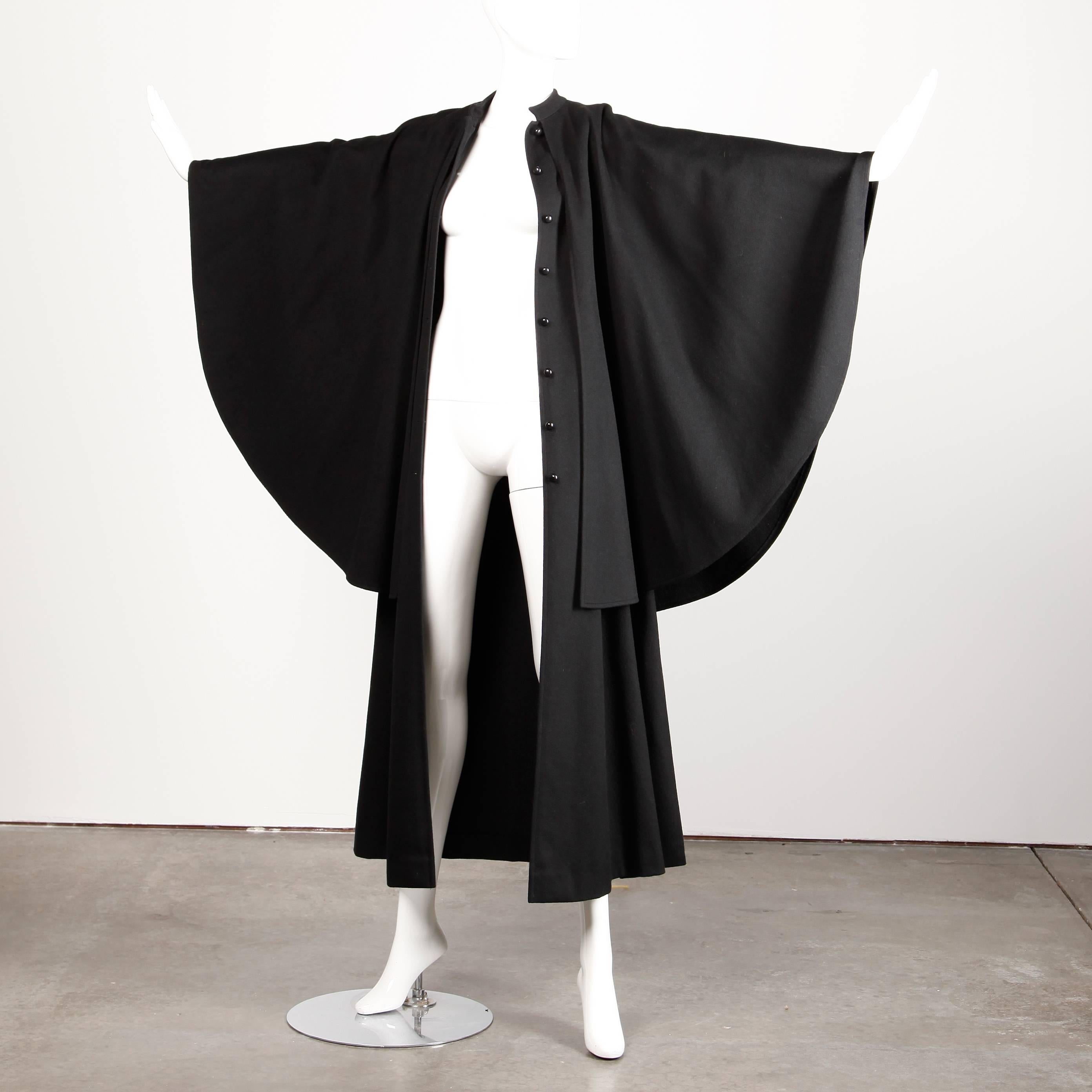 Women's 1970s Yves Saint Laurent Vintage Long Black Heavy Wool Cape Coat