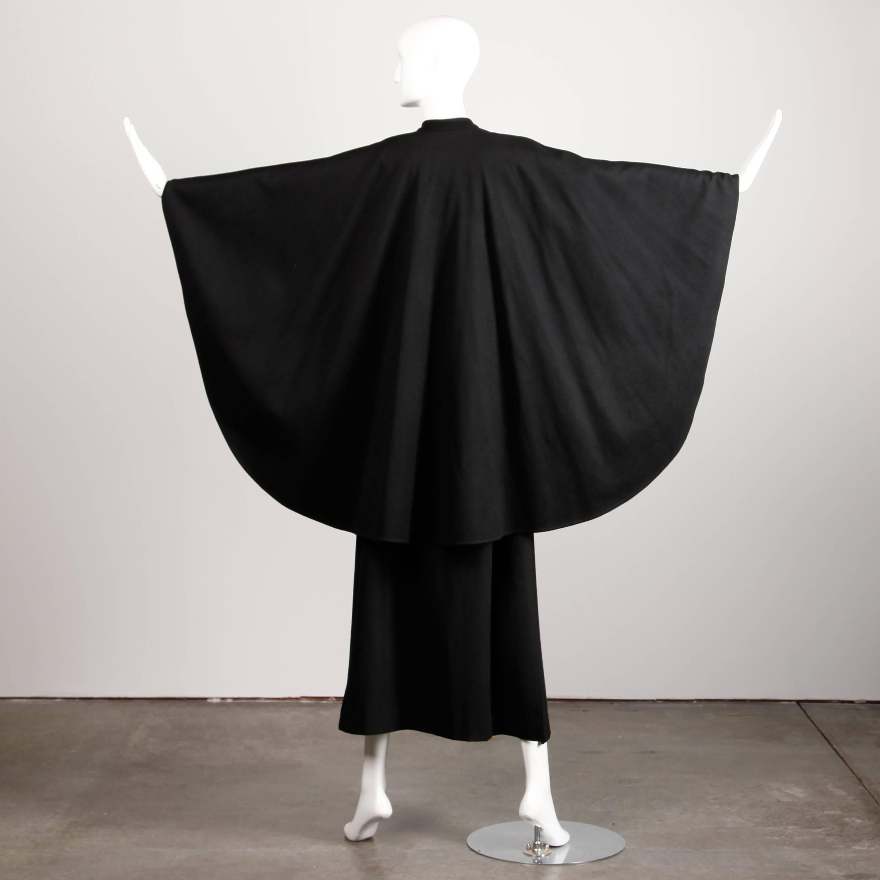 1970s Yves Saint Laurent Vintage Long Black Heavy Wool Cape Coat at ...