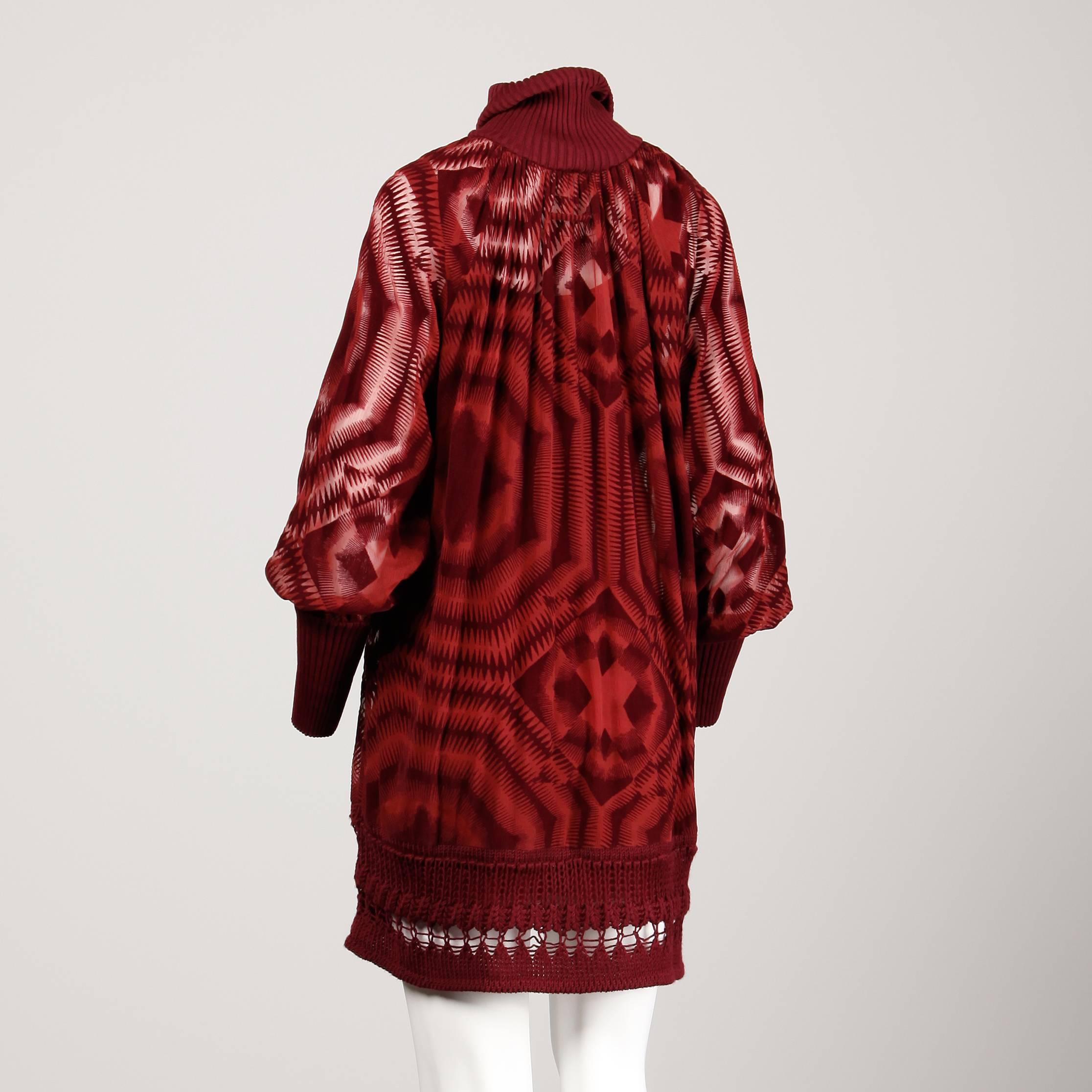 Jean Paul Gaultier Burgundy Op Art Burnout Velvet Sheer Mesh Dress 2