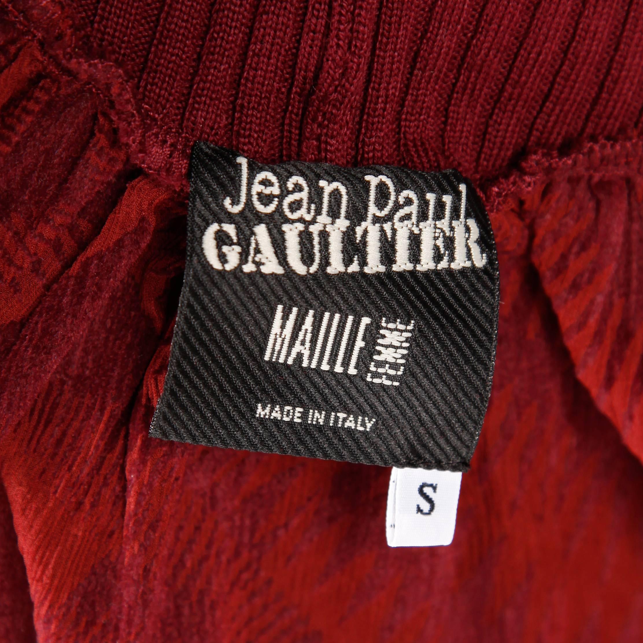 Jean Paul Gaultier Burgundy Op Art Burnout Velvet Sheer Mesh Dress In Excellent Condition In Sparks, NV