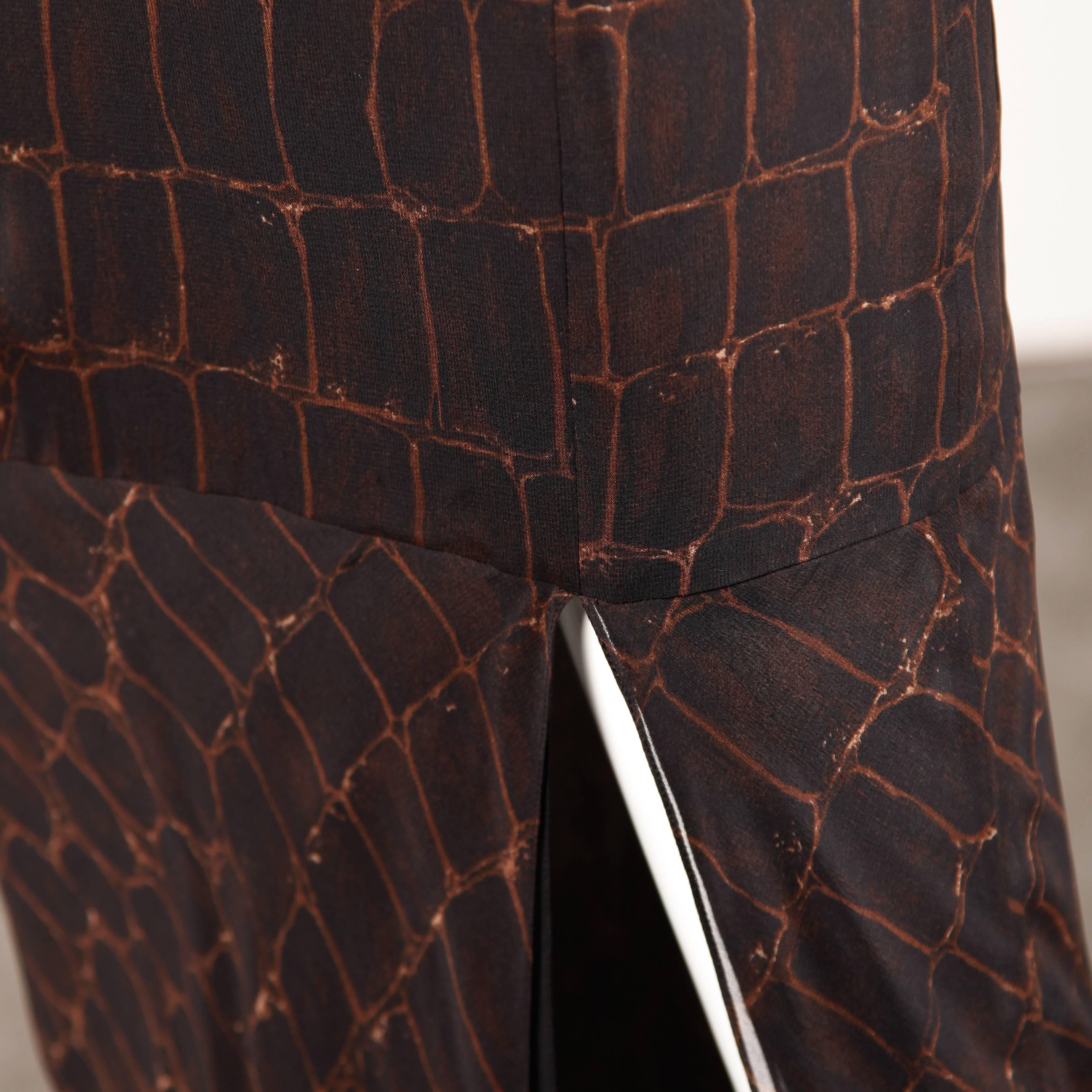 Black Chado by Ralph Rucci Crocodile Print Silk Maxi Skirt with High Leg Slit