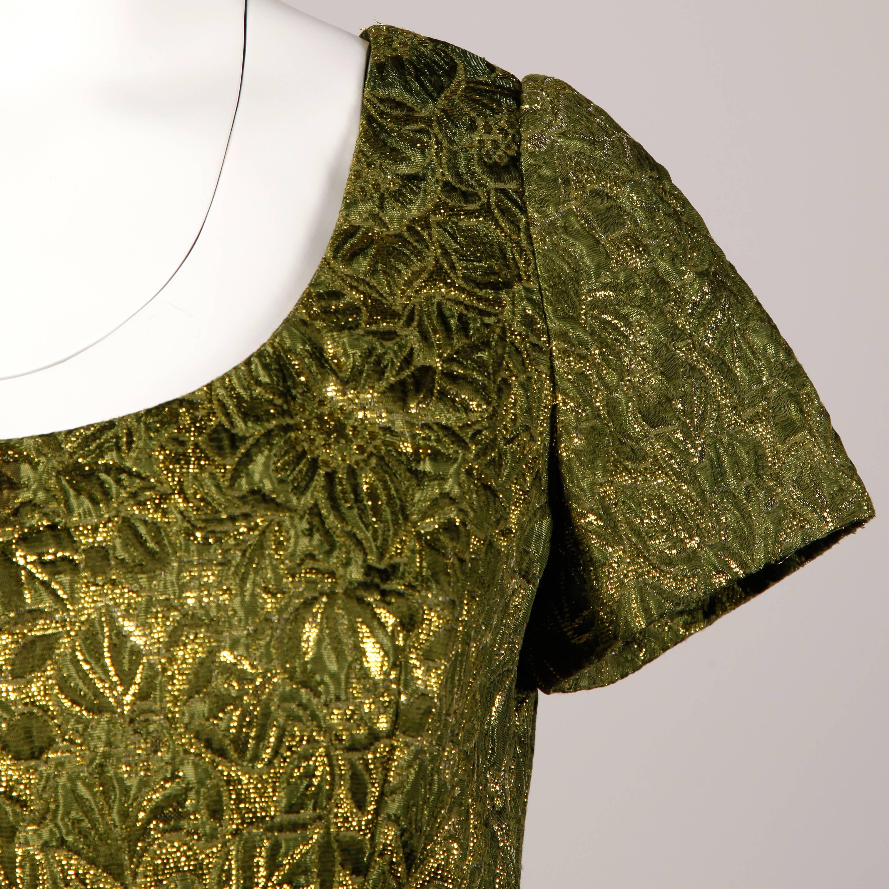 Women's 1960s Christian Dior Pret-a-Porter Vintage Metallic Green + Gold Cocktail Dress
