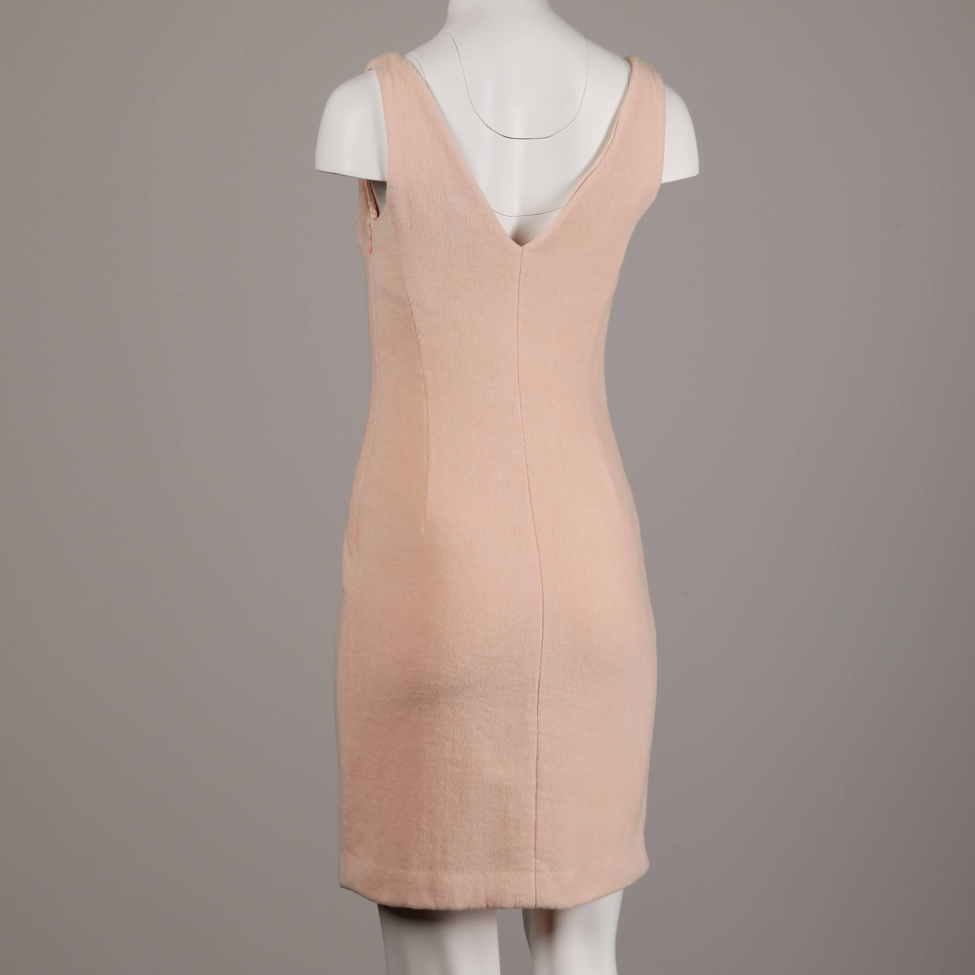 Brown Gianni Versace Couture Vintage 1990s Pale Pink Chenille Body Con Dress For Sale