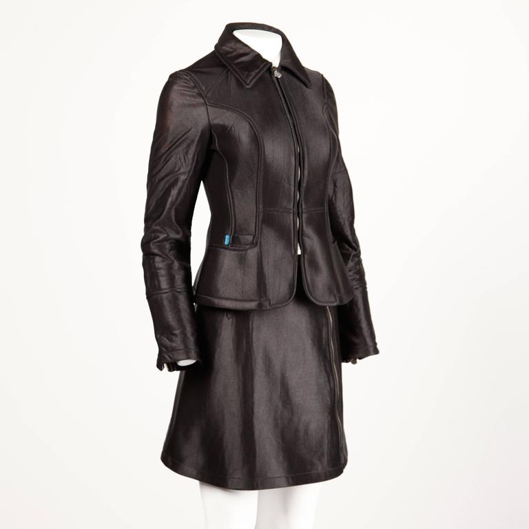 Women's Christian Lacroix 1990s Vintage Black Neoprene Scuba Jacket + Skirt Ensemble For Sale