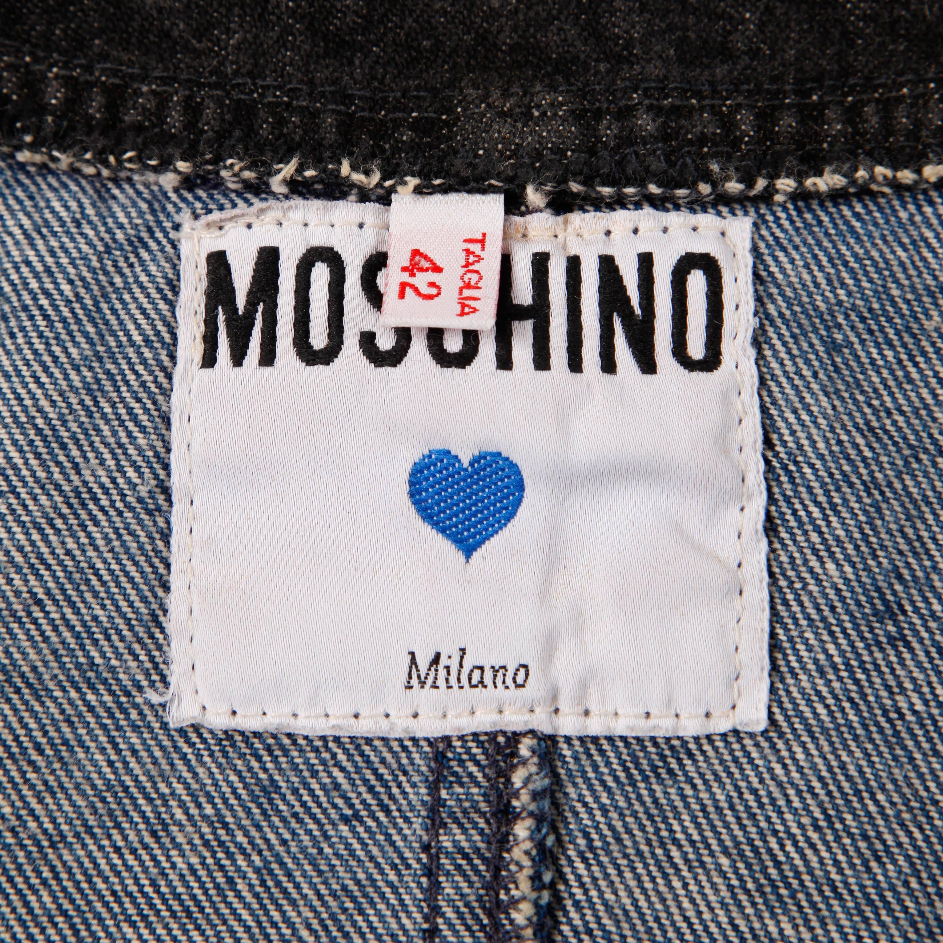 Noir Robe vintage Moschino en jean noir et bleu (années 1990)  en vente