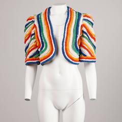 1940s Vintage Striped Rainbow Bolero Jacket in Shaggy Terry Cloth