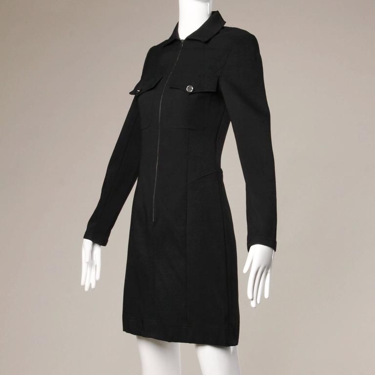 Claude Montana Vintage 90s Black Long Sleeve Zip Up Shirt Dress For ...