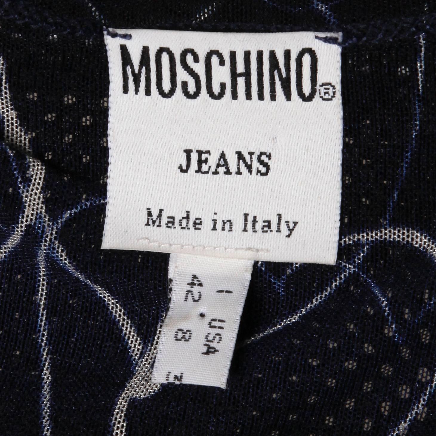 Black Moschino Vintage Navy Blue Hearts Print Mesh Maxi Dress  For Sale