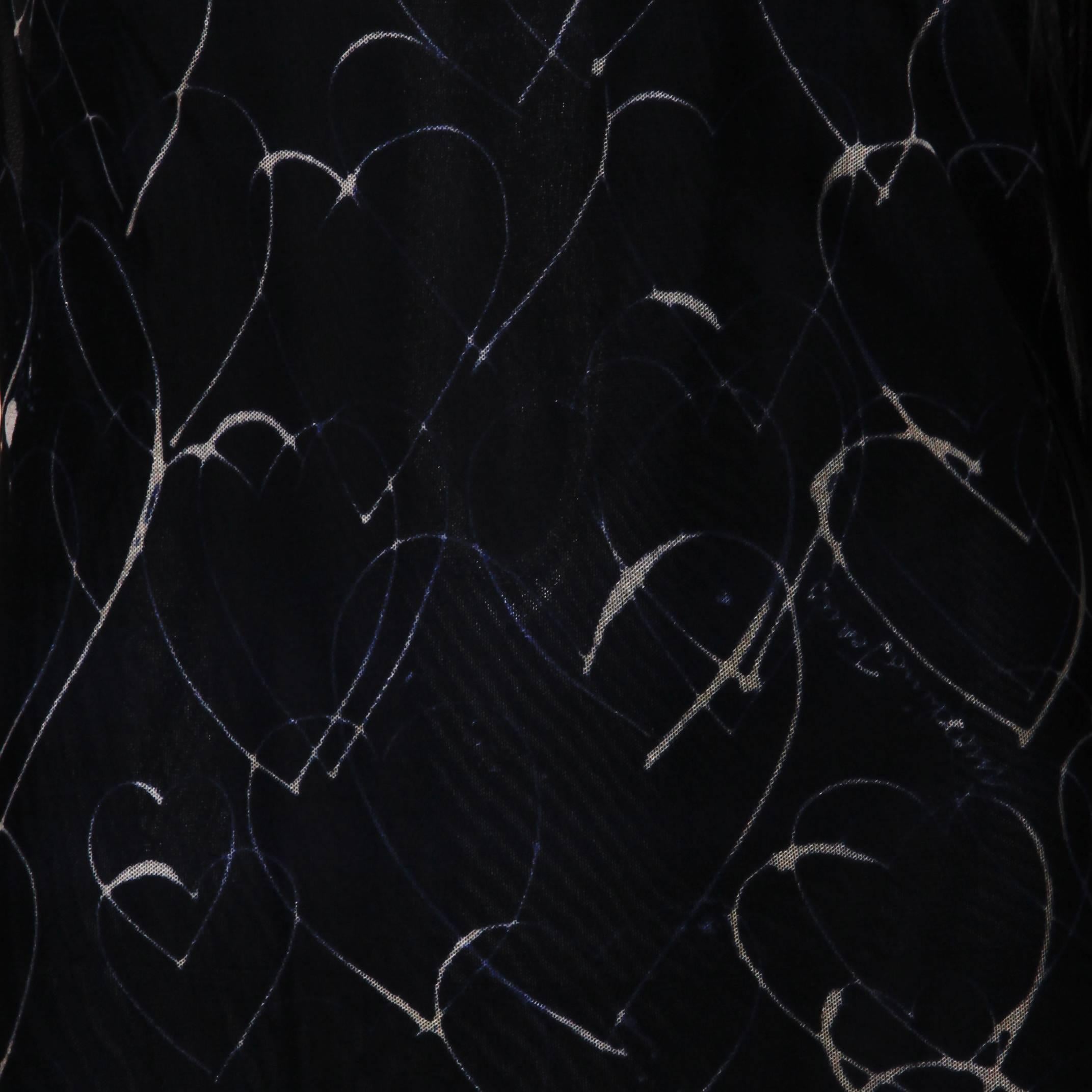 Women's Moschino Vintage Navy Blue Hearts Print Mesh Maxi Dress For Sale