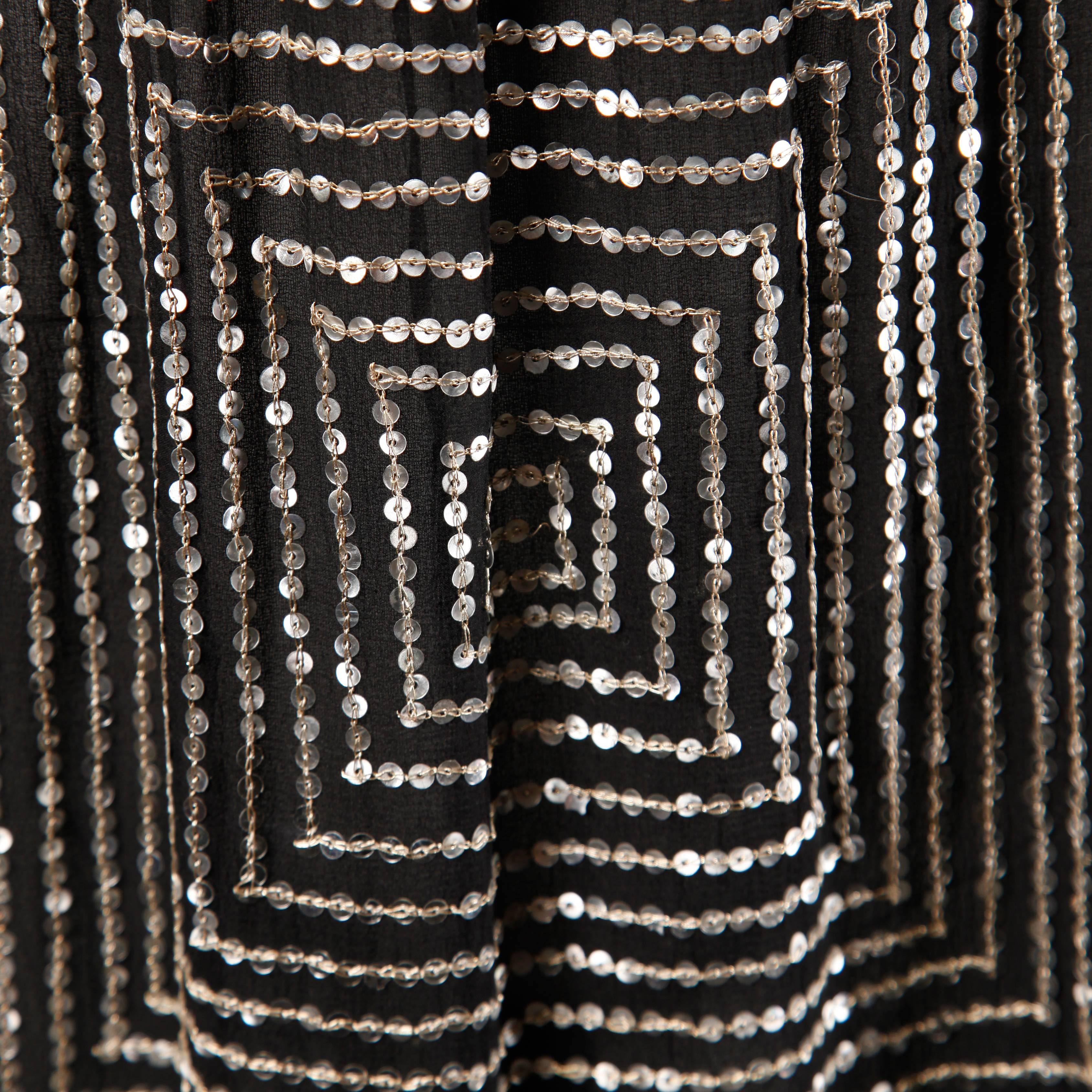 Judith Ann Vintage 1970s Black Silk Chiffon Dress with Metallic Silver Sequins 3