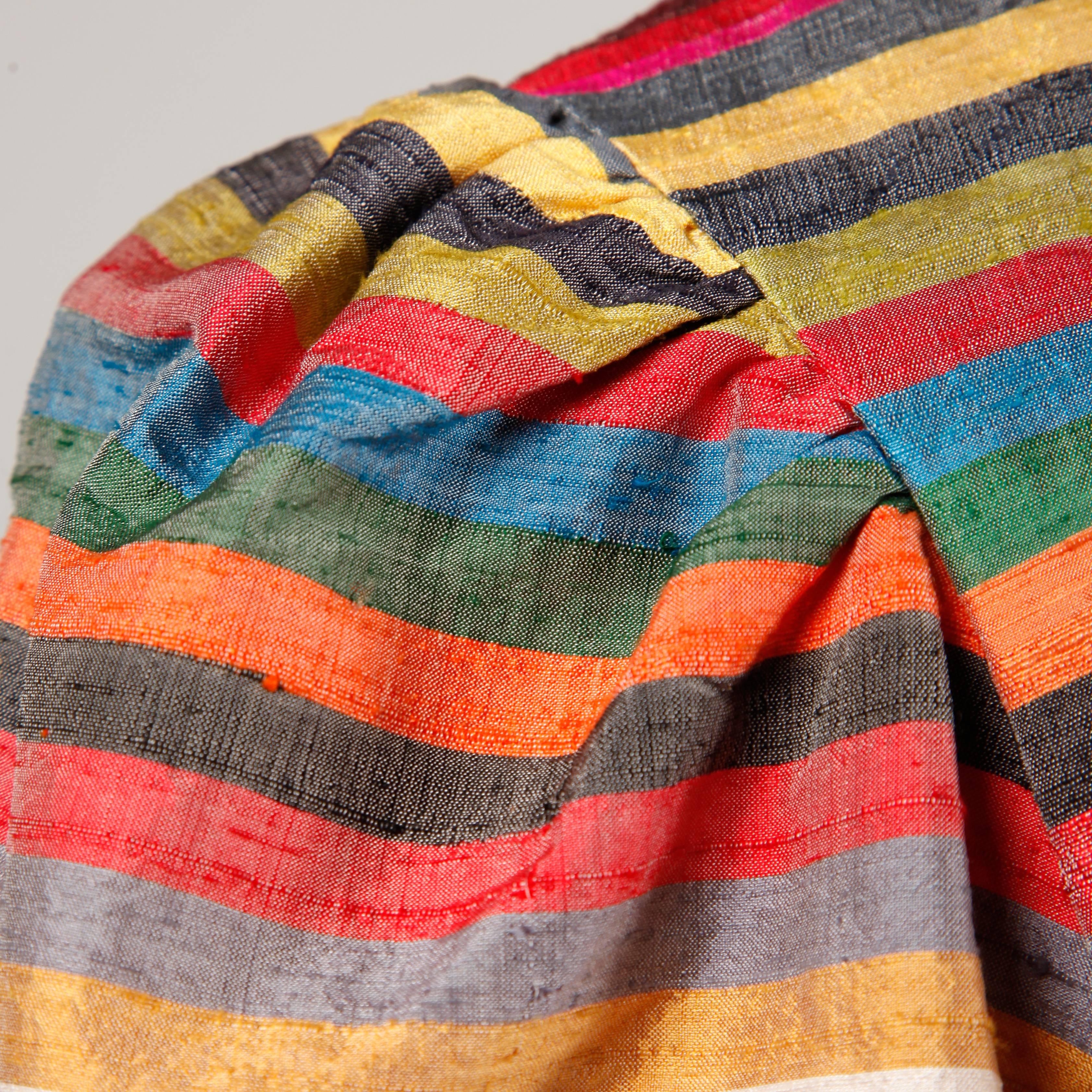 Tally Boutique Vintage Rainbow Striped Raw Silk Jacket with Balloon Sleeves 1
