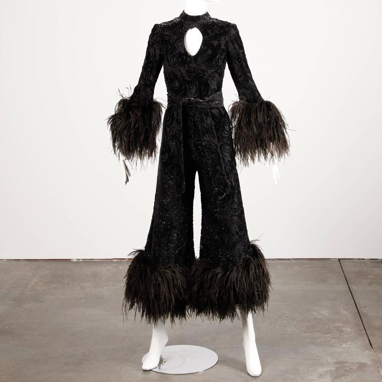 jumpsuit with feathers