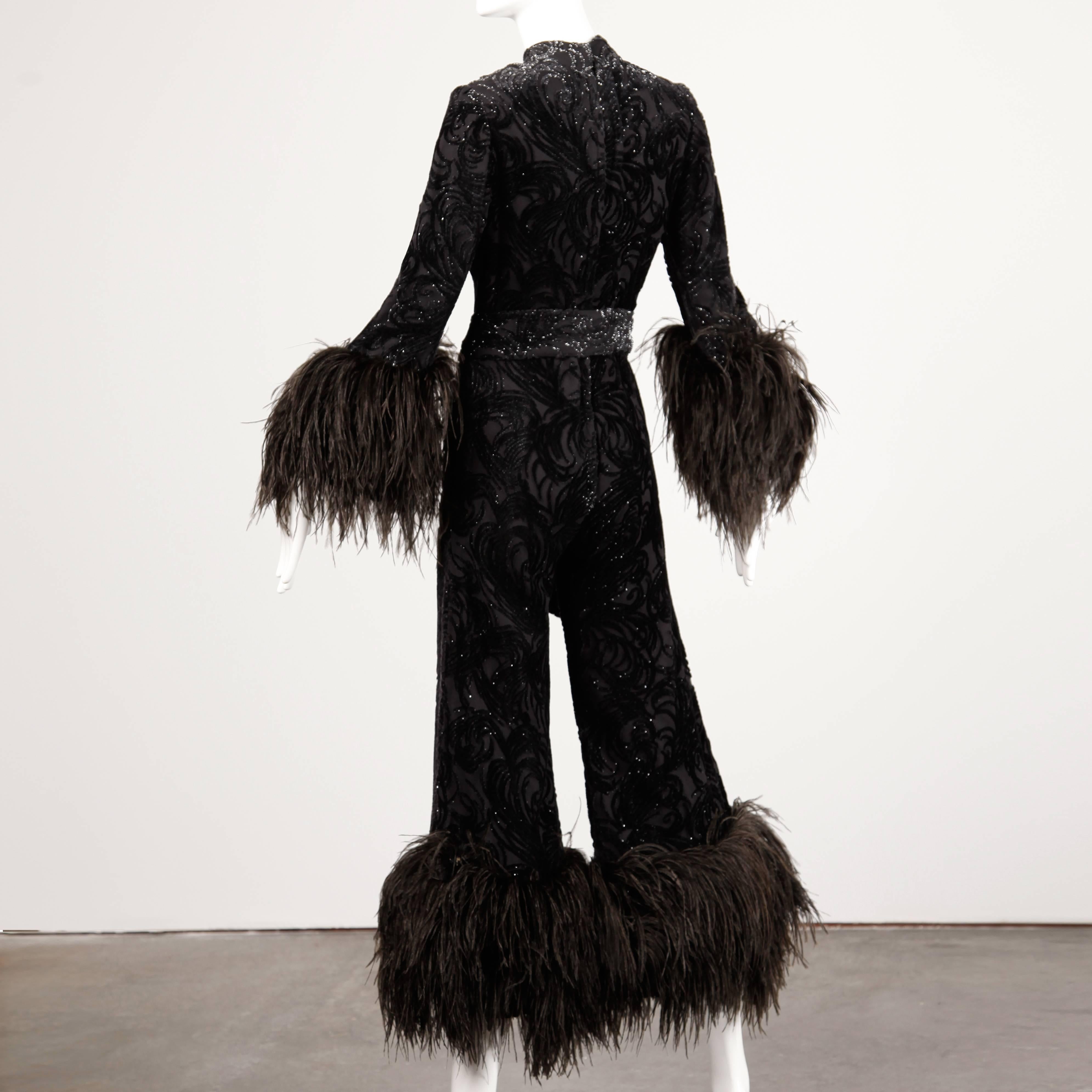 feather trim jumpsuit