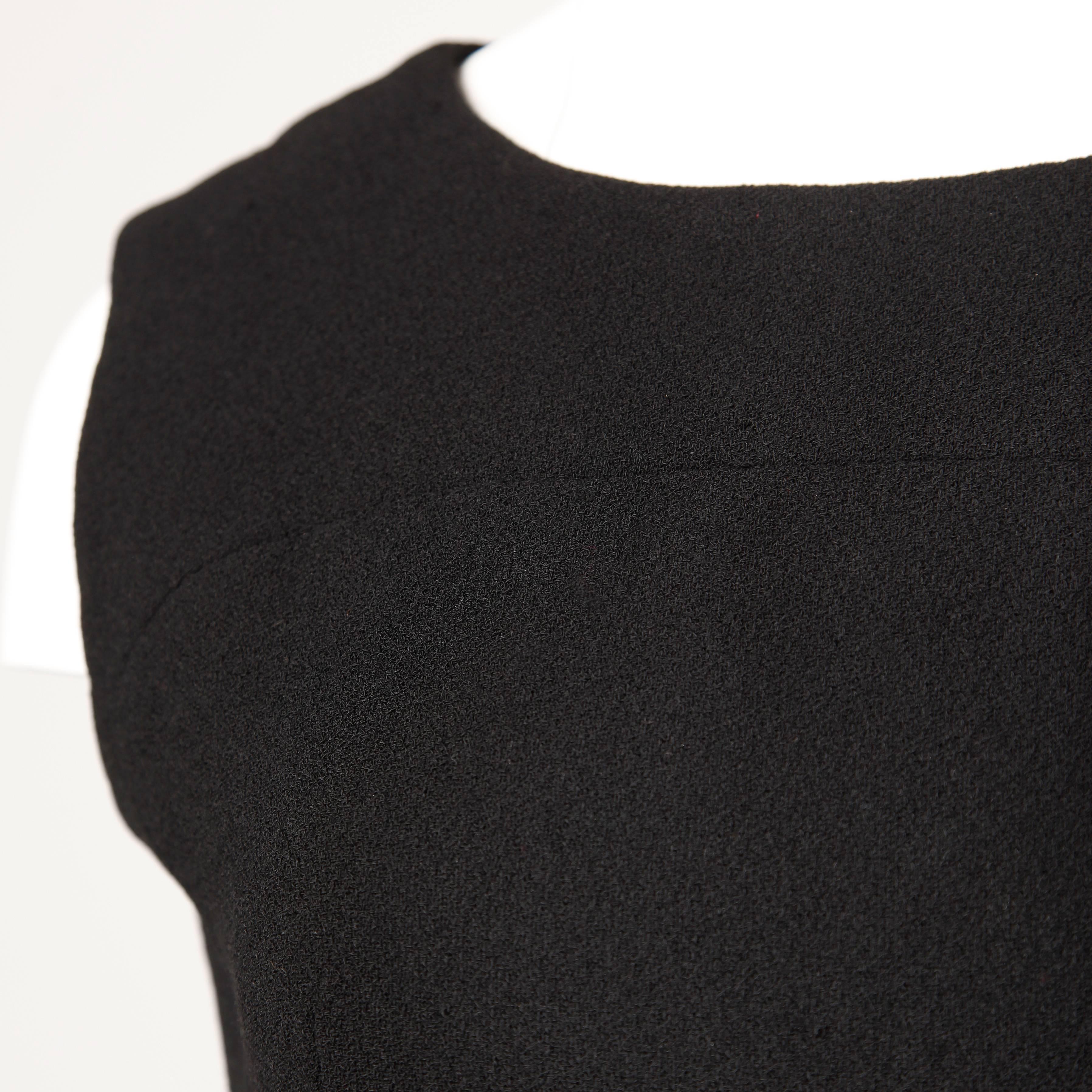 Norman Norell 1960s Vintage Black Wool + Silk Satin Sheath Dress 1