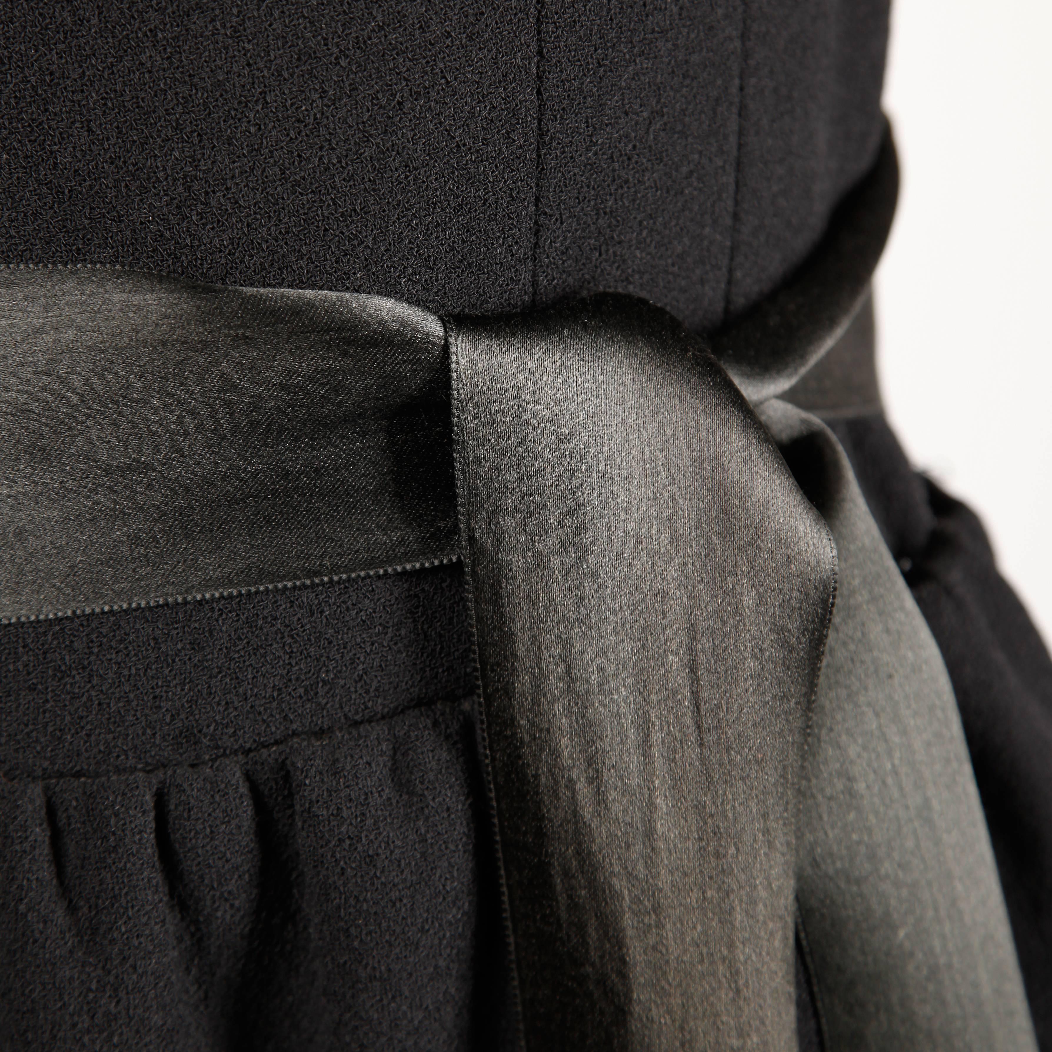Norman Norell 1960s Vintage Black Wool + Silk Satin Sheath Dress 2