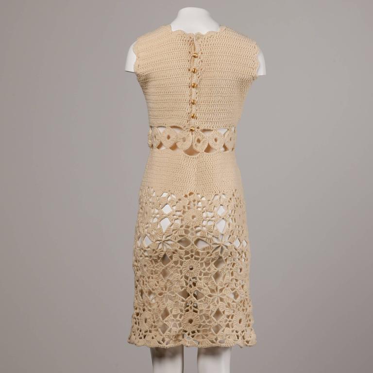 1970s Wool Hand Crochet Dress with Cut Out Midriff For Sale at 1stdibs