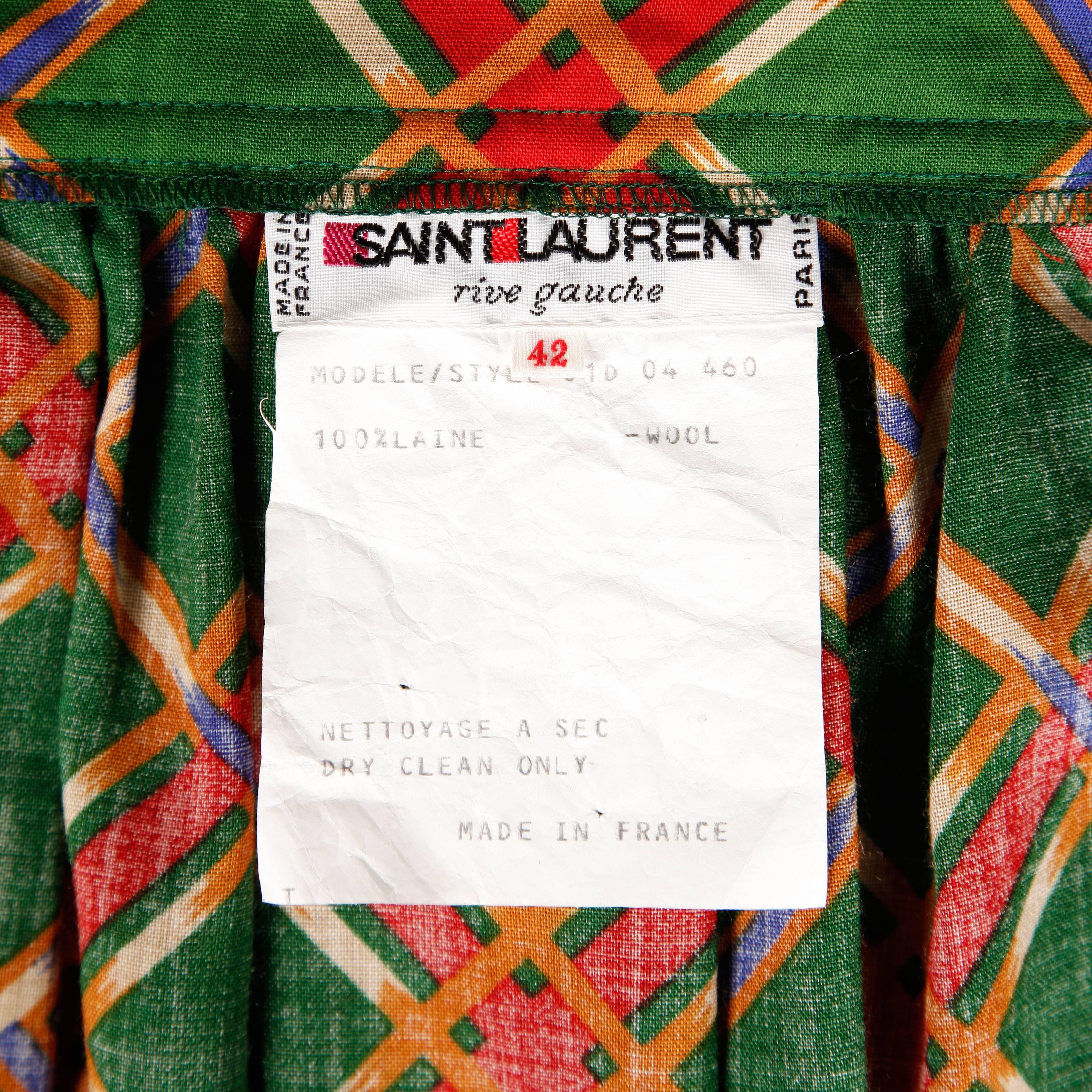 Black Yves Saint Laurent 1970s Vintage Plaid Wool Midi Skirt For Sale