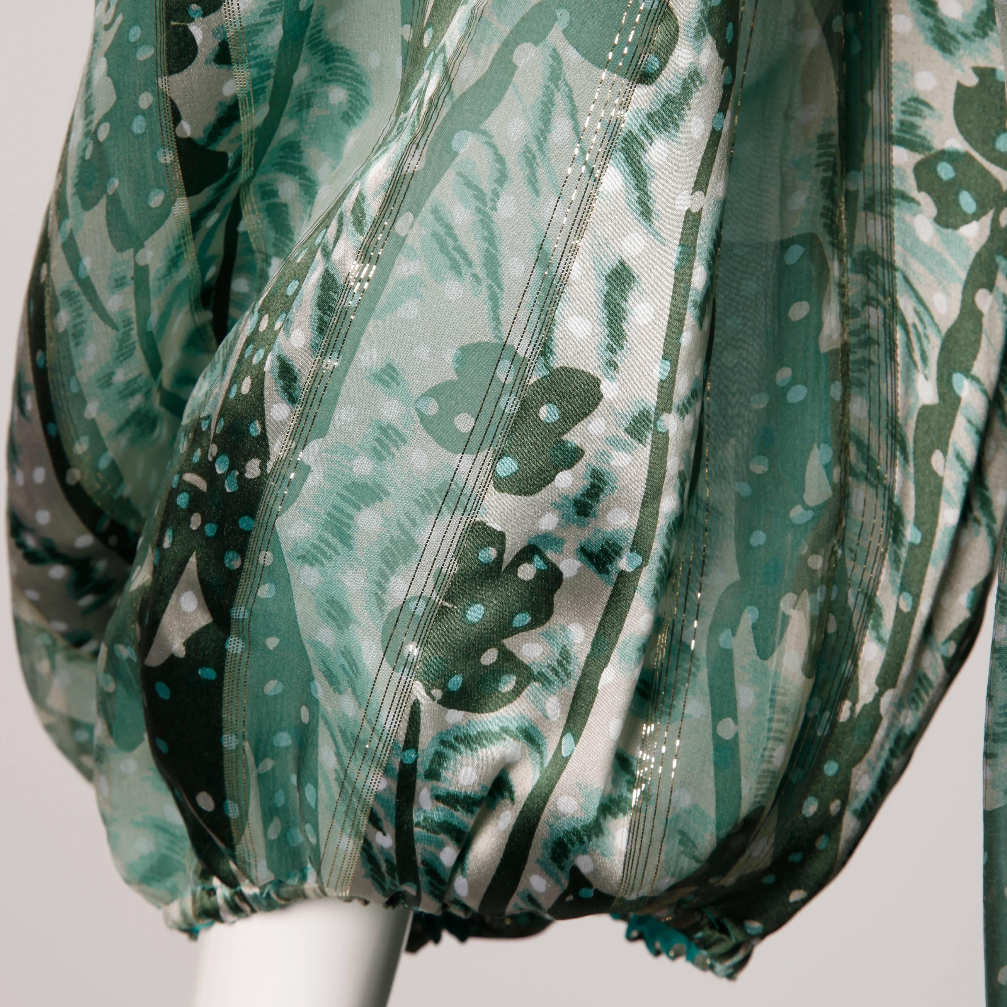 Women's 1970s Helga Vintage Metallic Green Silk Off-the-Shoulder Dress