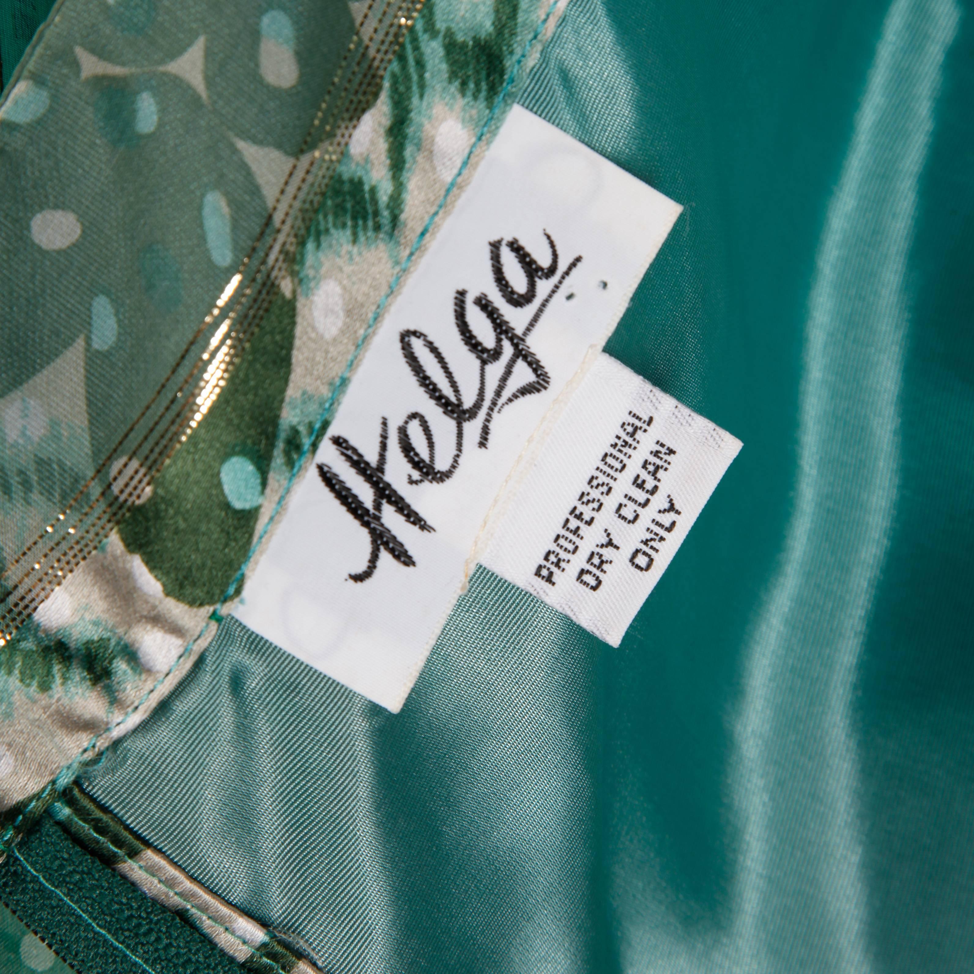 Gray 1970s Helga Vintage Metallic Green Silk Off-the-Shoulder Dress