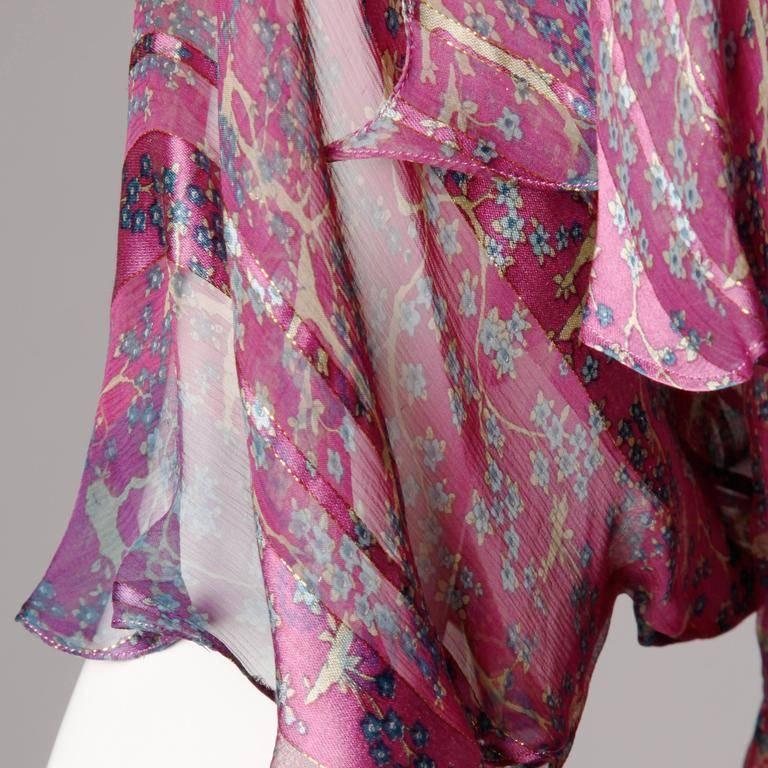 Women's 1970s Vintage Paper Thin Sheer Metallic Flecked Silk Dress For Sale