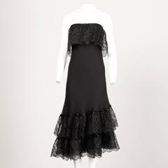 Stavropoulos - Ensemble 2 pièces vintage en dentelle de soie perlée noire et robe portefeuille, années 1970