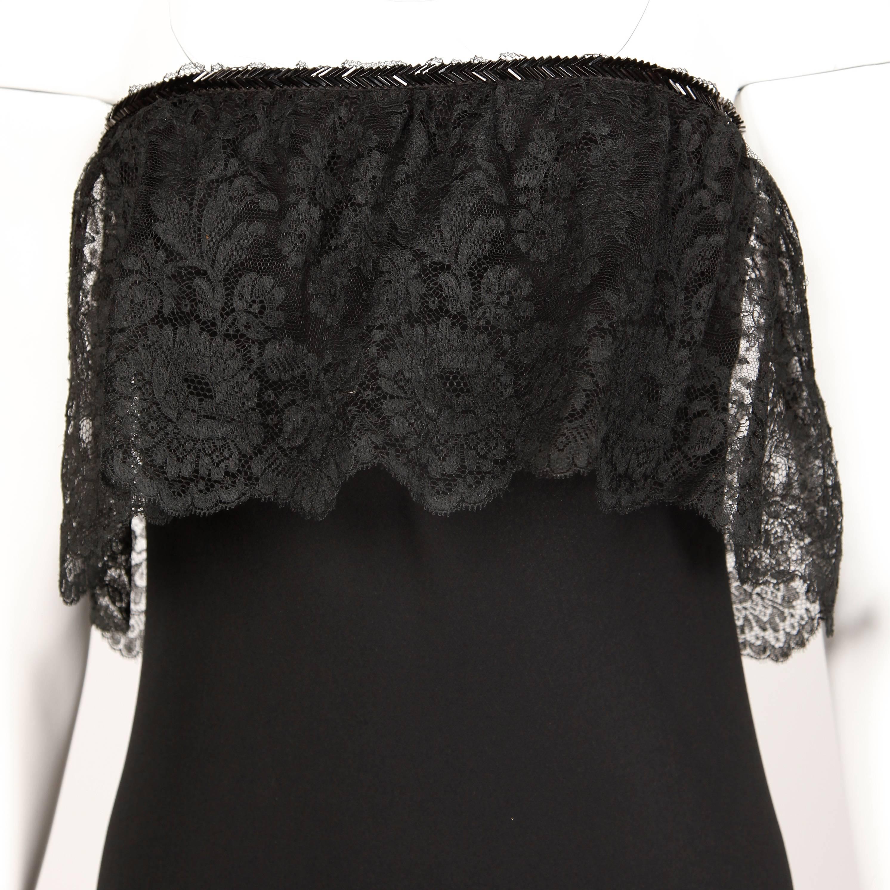 Stavropoulos 1970s Vintage Black Beaded Silk Lace Dress + Wrap 2-Piece Ensemble In Excellent Condition For Sale In Sparks, NV