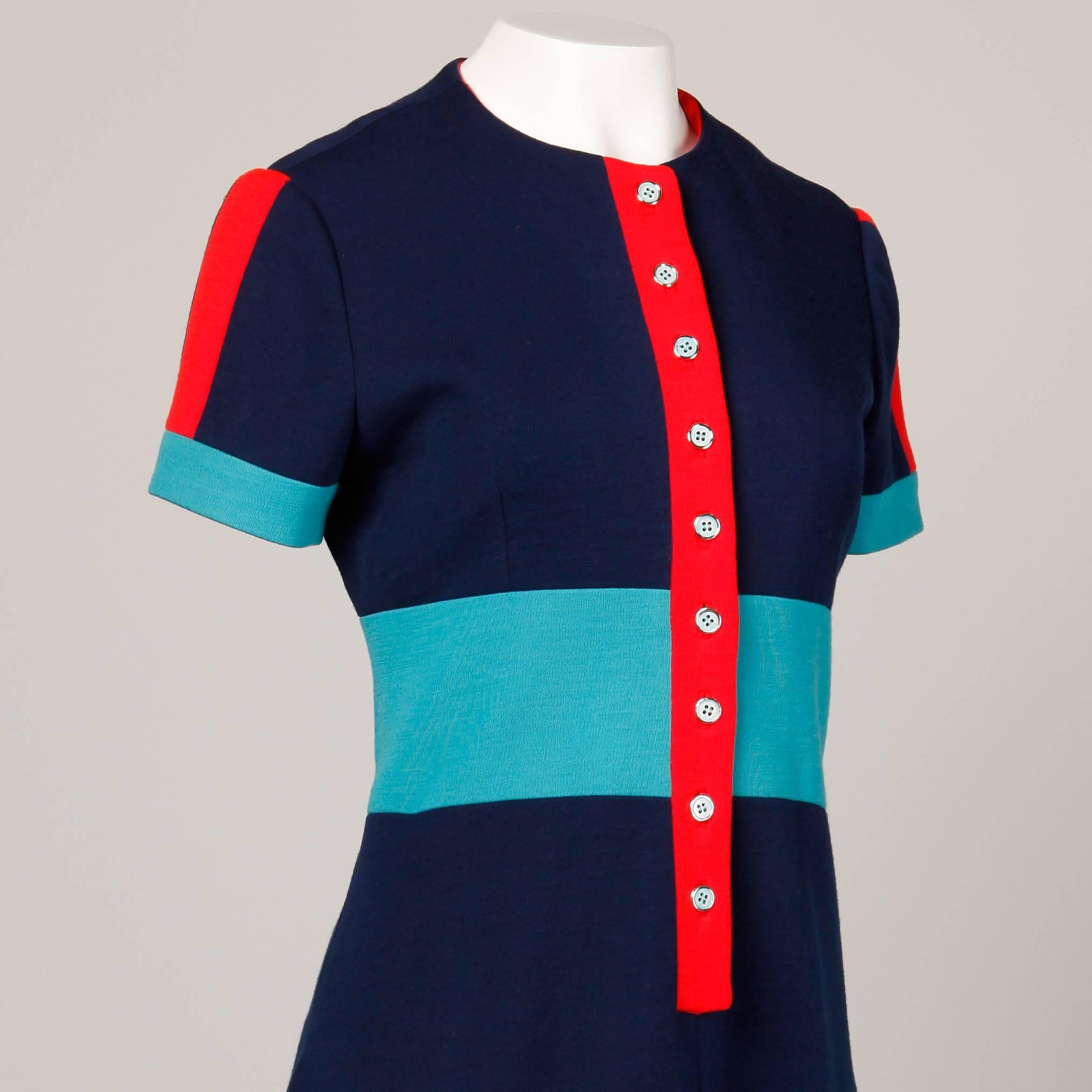 Stunning vintage color block wool dress from the 1960s by Luba Rudenko. Gorgeous quality and condition with beautifully hand stitched detailing and bound button holes. 

Details: 

Fully Lined
Button Top Front Closure
Estimated Size: