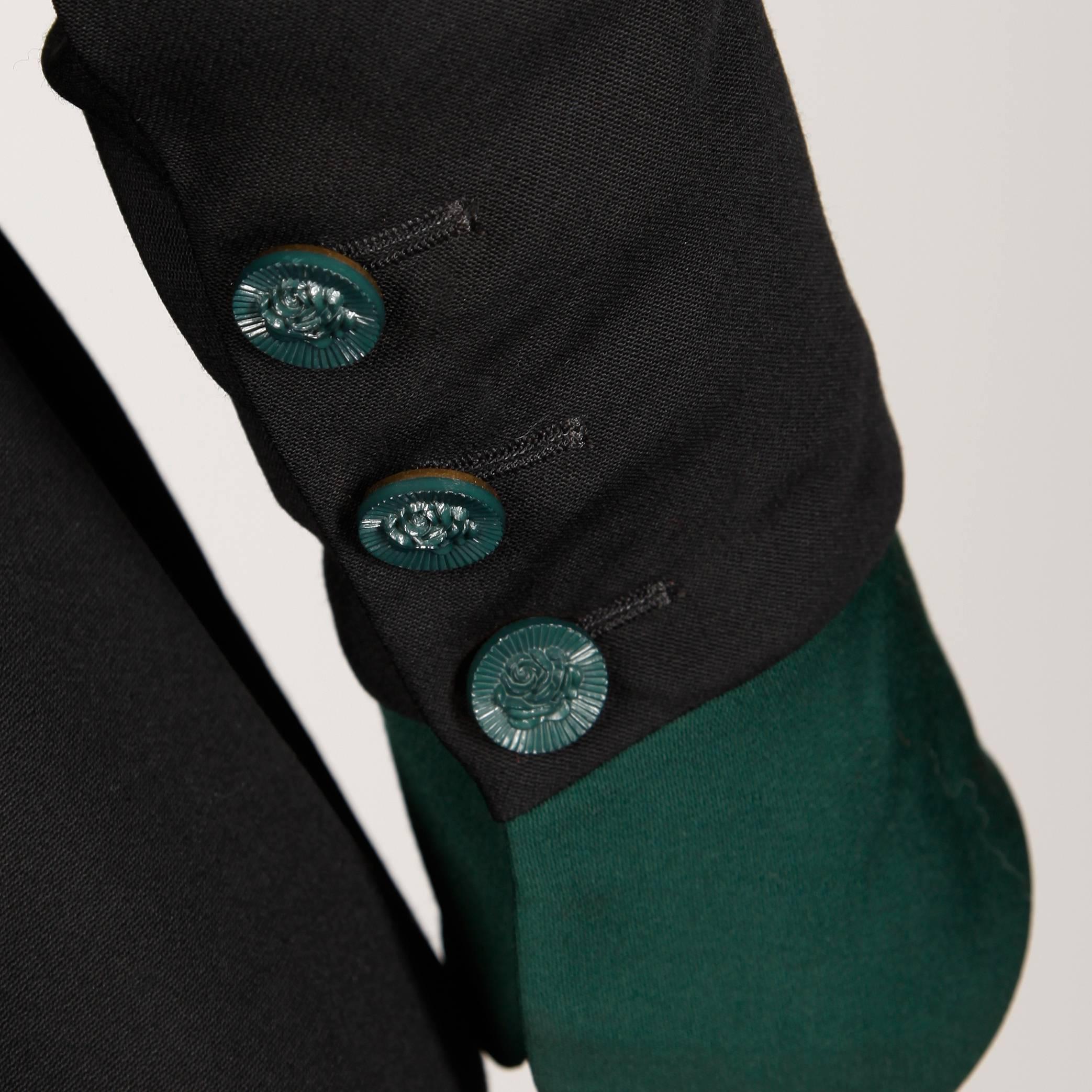 Women's Karl Lagerfeld 1990s Vintage Green + Black Wool Military Jacket