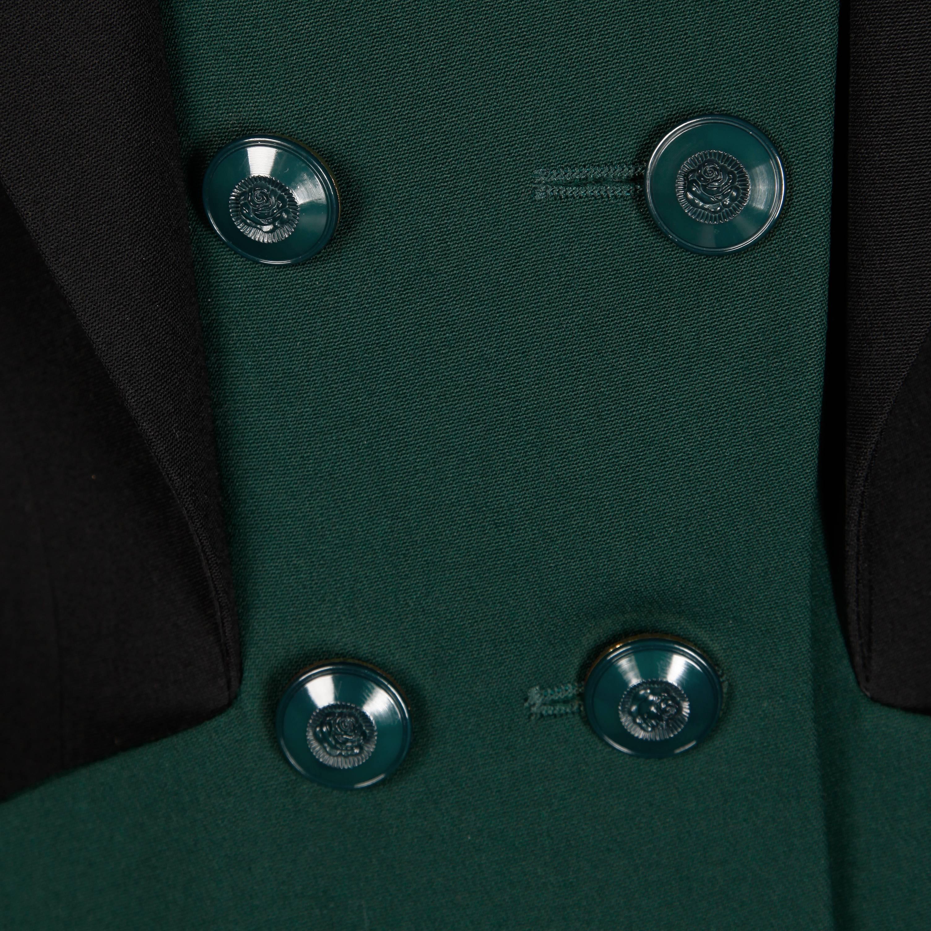 Karl Lagerfeld 1990s Vintage Green + Black Wool Military Jacket 1