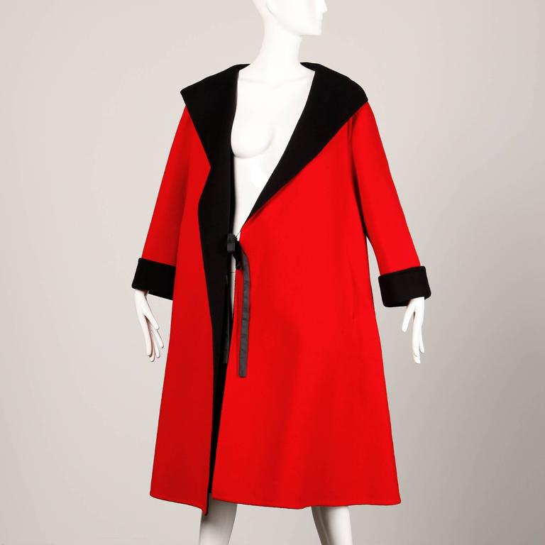 Pauline Trigere 1960s Vintage Red + Black Wool Swing Coat For Sale at ...