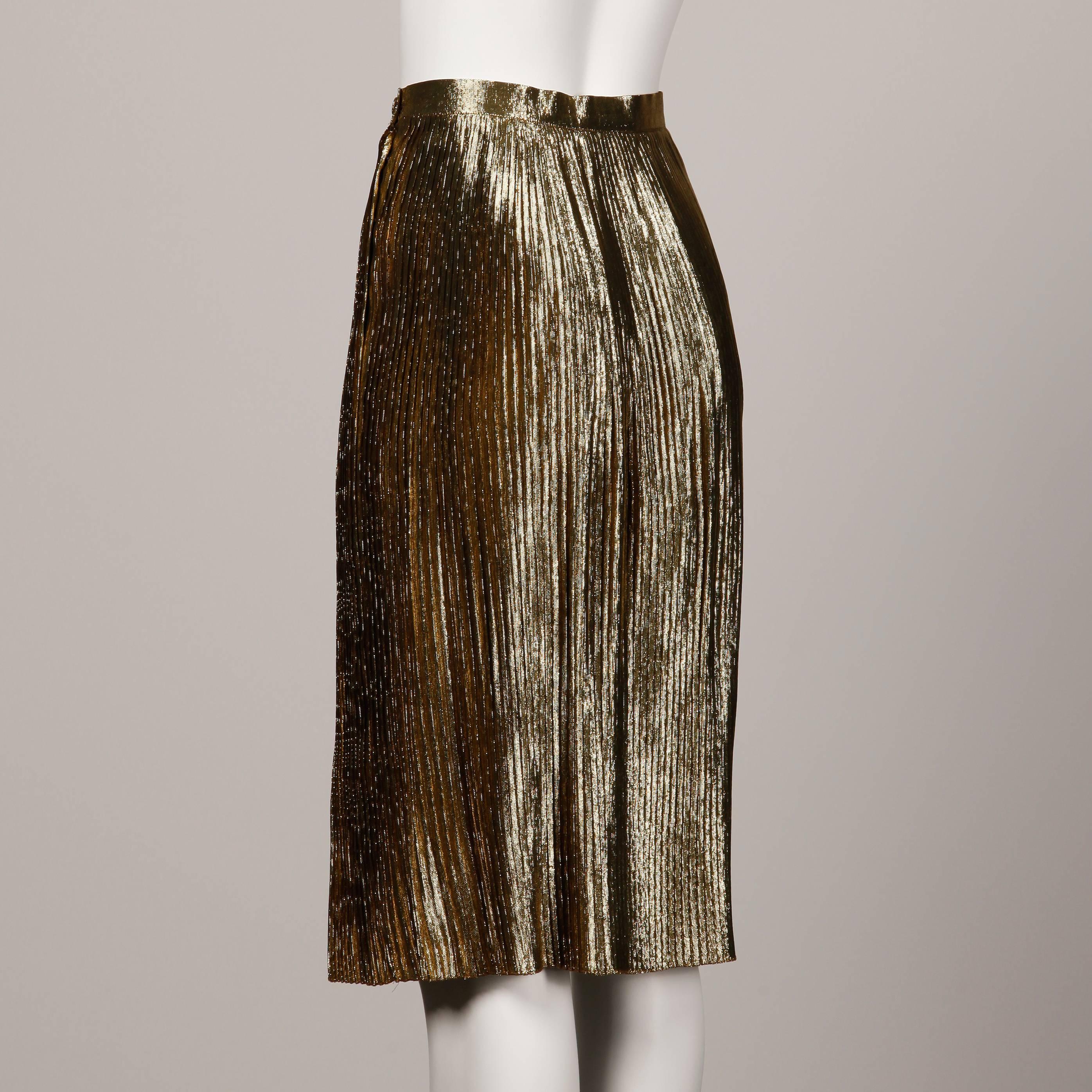 gold lame pleated skirt