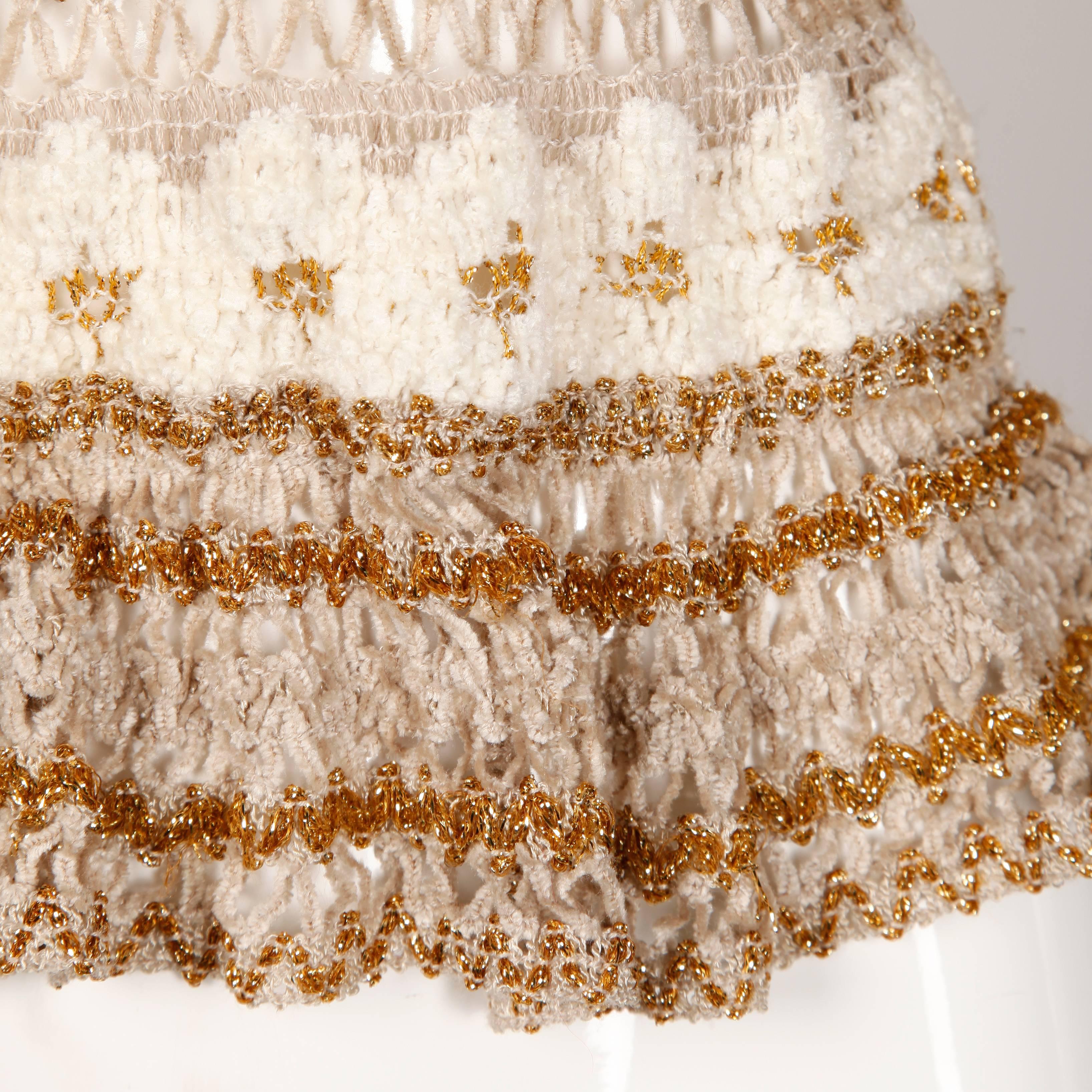 Women's Lillie Rubin 1970s Vintage Metallic Crochet Chenille Bell Sleeve Sweater Top For Sale