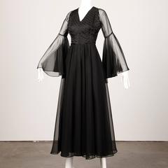 Harriette's Las Vegas 1970s Vintage Beaded Chiffon Dress with Bell Sleeves