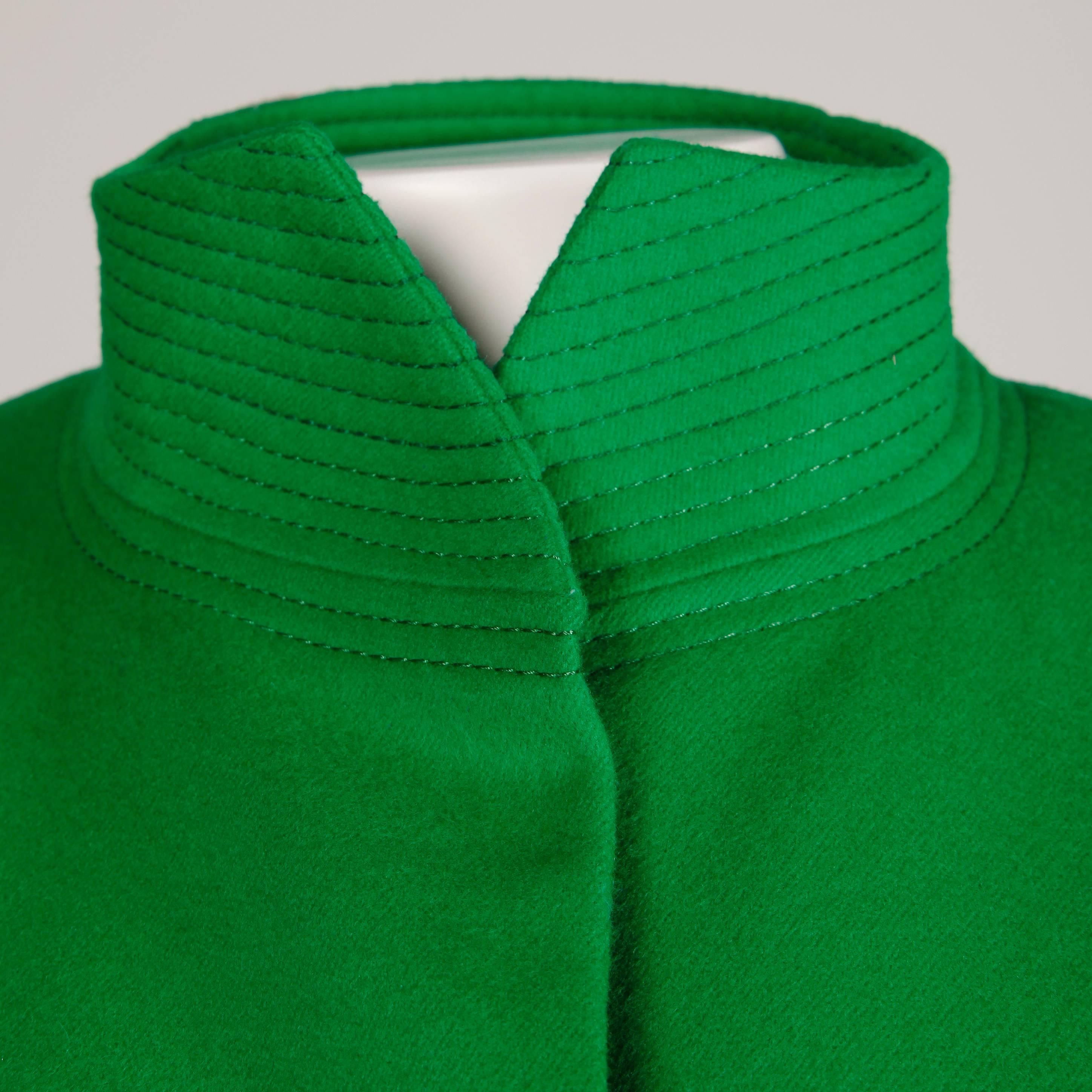 Galanos 1980s Vintage Avant Garde Kelly Green Wool Coat with Bold Shoulders 1