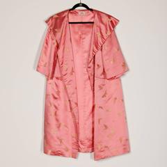Dynasty Vintage 1960s Rosa Seide Satin Swing Mantel mit Gold Schmetterlinge